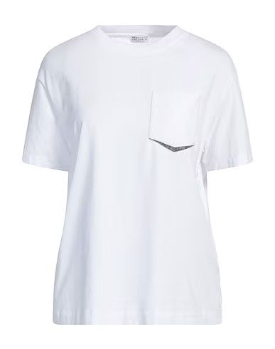 Brunello Cucinelli o1la1rc1a0325 T-Shirt With Monili Pocket in White Size XL / US 12-14 / IT 48-50 - 1 Thumbnail