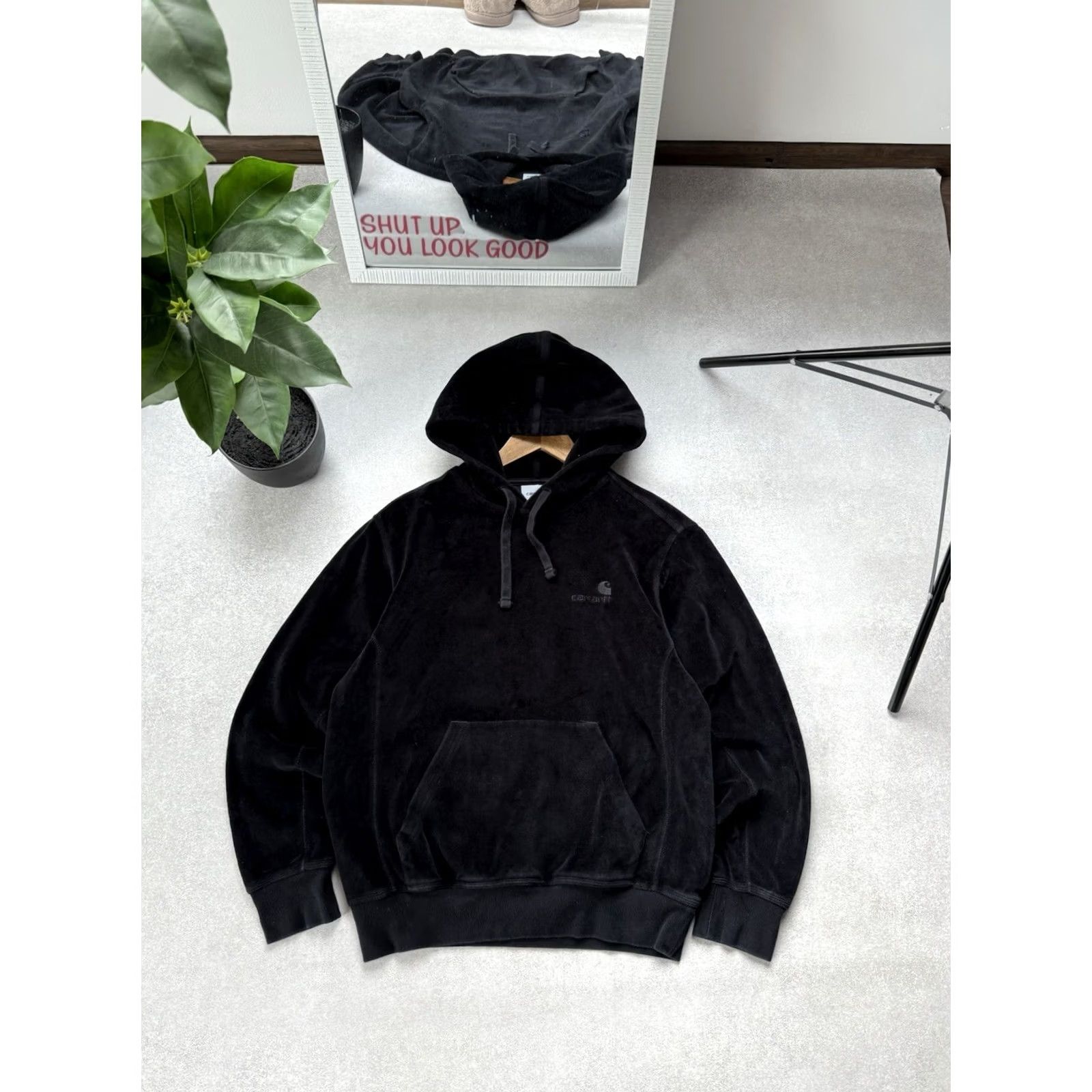Carhartt Wip VINTAGE Carhartt WIP Velours Hoodie Pullover Black Mens S Hooded Logo Embroidered Casual USA Y2K Velours Hoodie Carhartt Hooded Size US S / EU 44-46 / 1 - 3 Thumbnail
