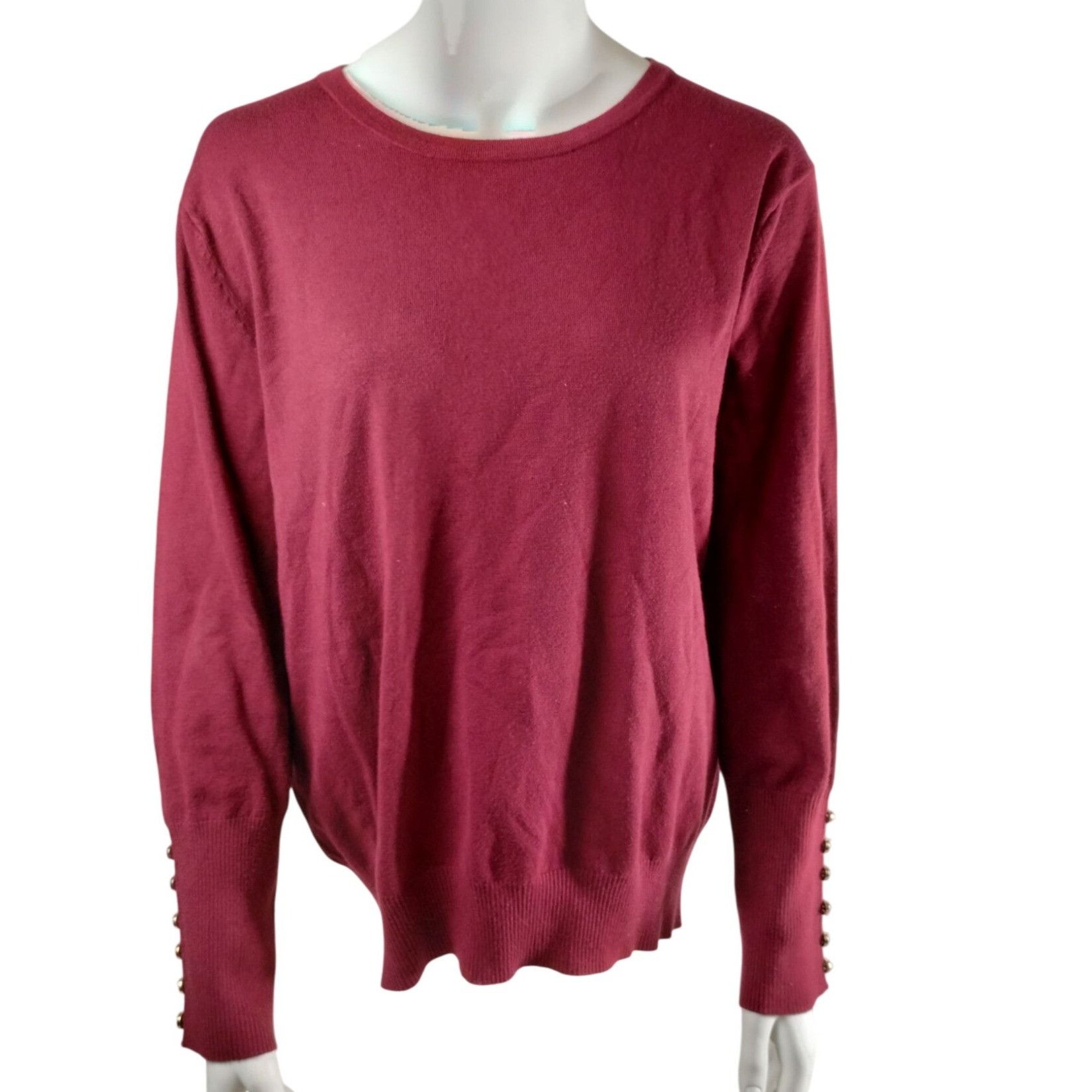 Other Zenana Misses 2X Burgundy Crew Neck Button Sleeve Sweater Size XXL / US 16-18 / IT 52-54 - 1 Thumbnail