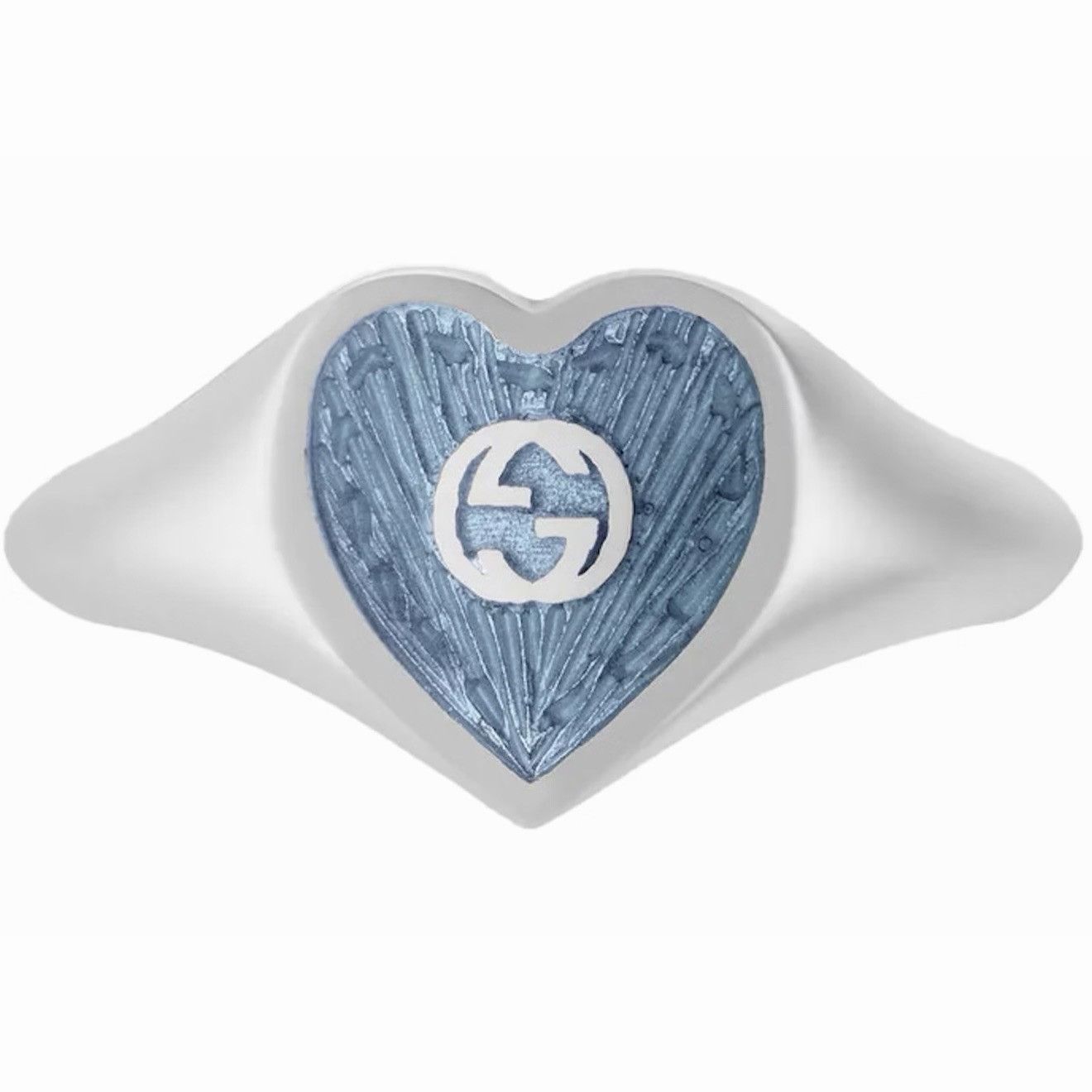 Gucci NEW Gucci Blue Enamel Heart Ring Interlocking G Sterling Sil Size ONE SIZE - 1 Thumbnail