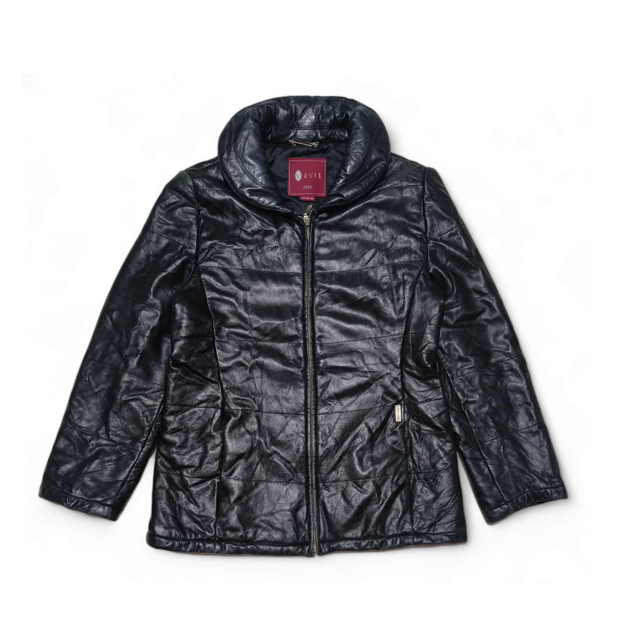 Vintage Women's JINDO OVIS Black Genuine Leather Coat Jacket