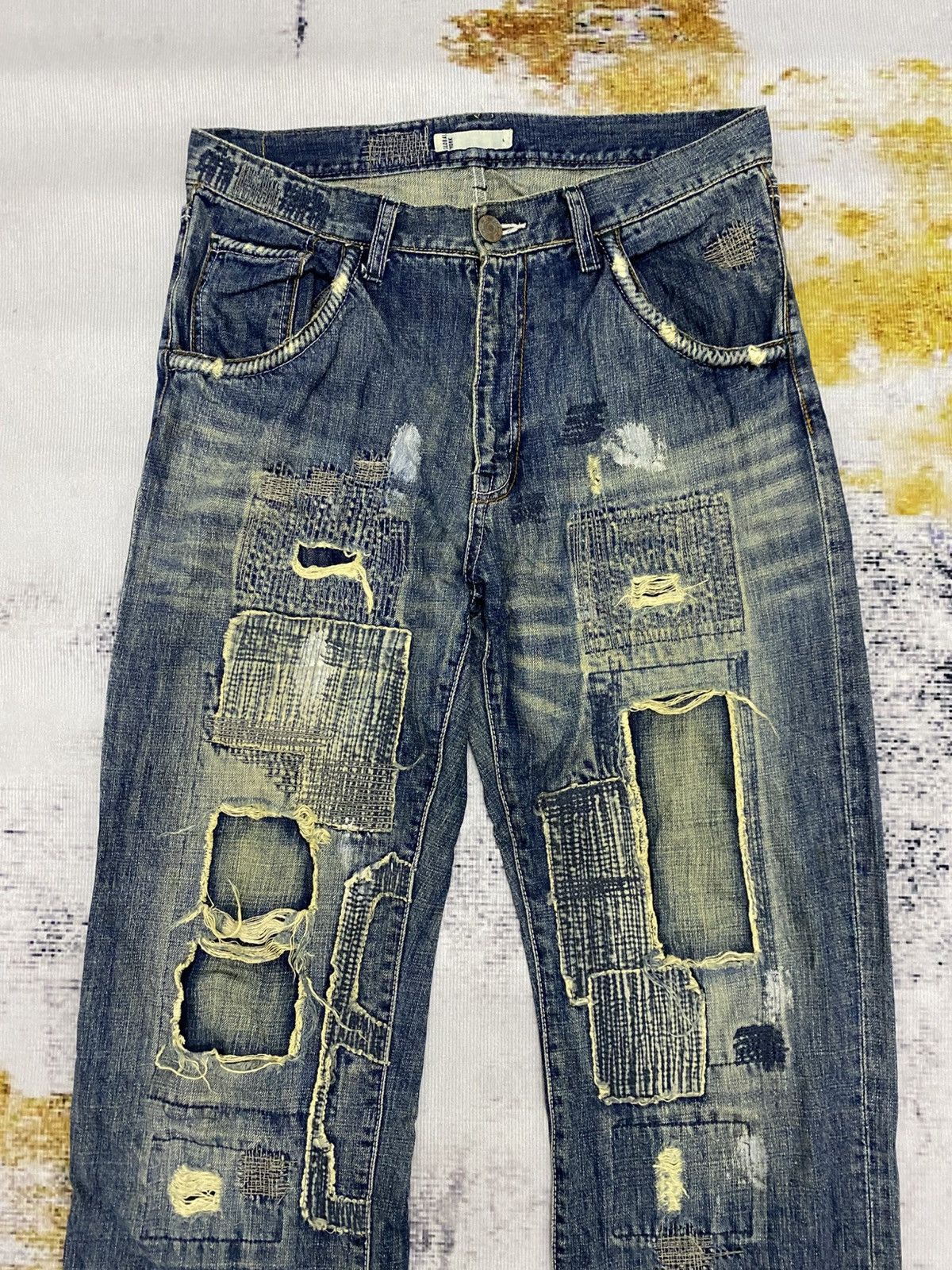 Global Work Vintage Global Work Kurtcobian Inspired Boro Patchwork Jeans Size US 35 - 3 Thumbnail