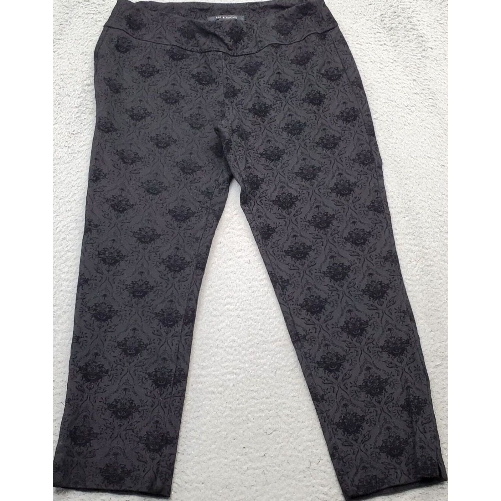 Vintage Zac & Rachel Pants Womens Large Black Geo Print Rayon Stretch High Waist Pull On Size 36" / US 14 / IT 50 - 2 Thumbnail