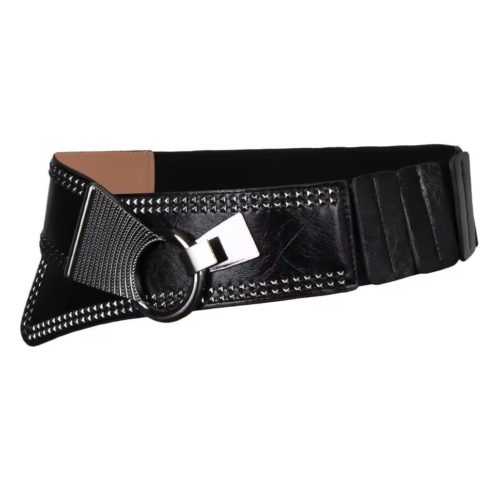 Japanese Brand × Leather PU Leather Punk Elastic Gothic Rivets Wide Cinch Belt Size ONE SIZE - 4 Thumbnail