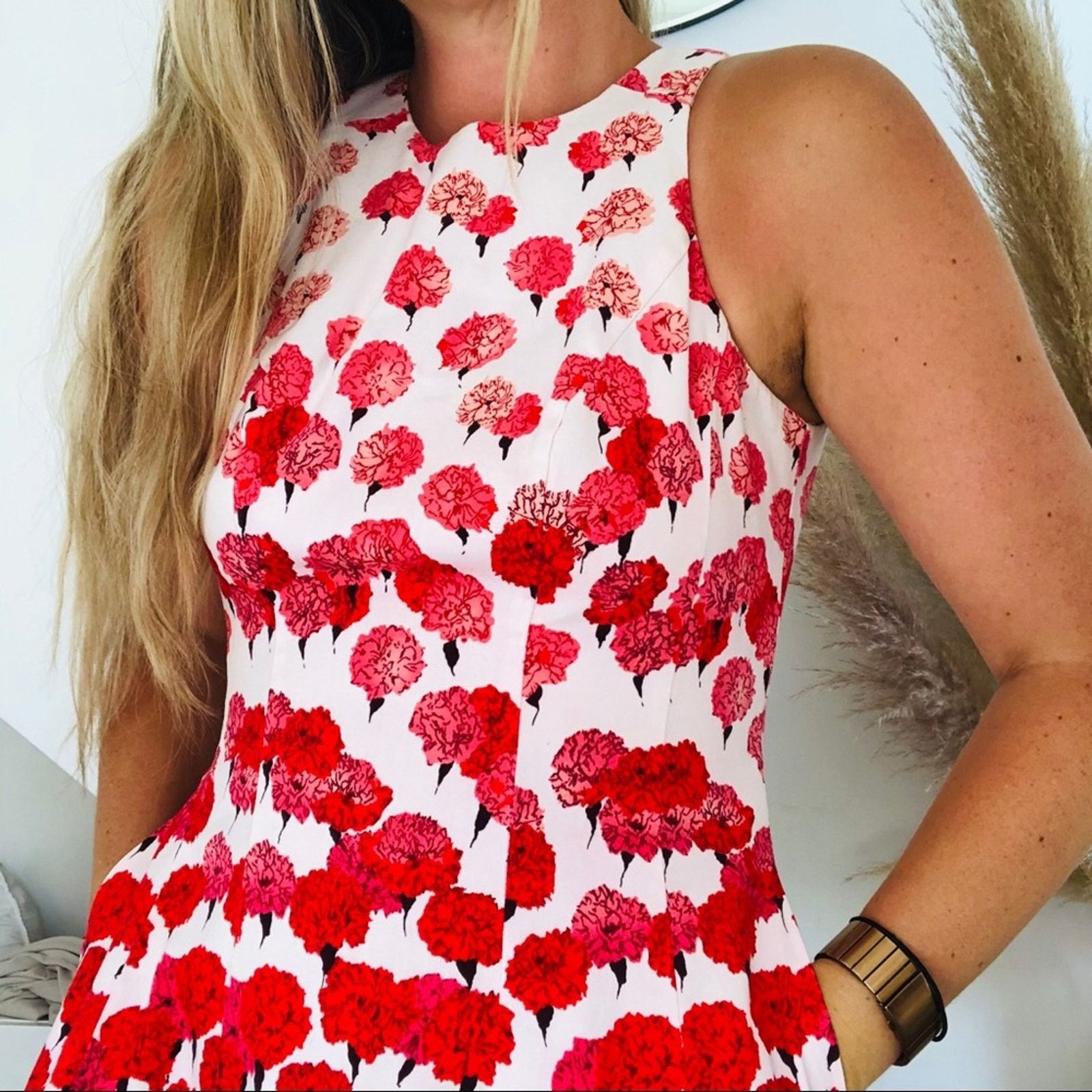 Nordstrom NEW YORK & CO White Pink Floral Tank Cutout Open Midi Dress Size S / US 4 / IT 40 - 3 Thumbnail