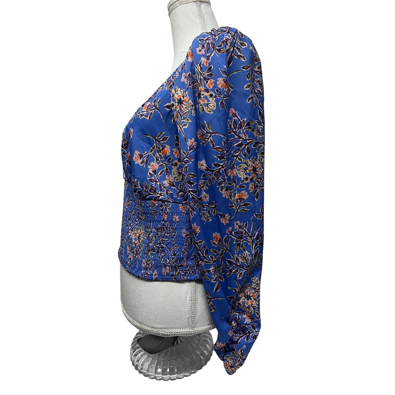 Free People Free People Santiago Blue Floral Boho Peasant Crop Top Large Size L / US 10 / IT 46 - 3 Thumbnail