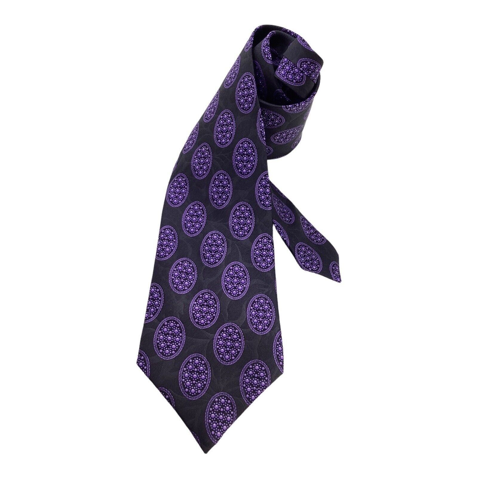 Lanvin LANVIN PARIS Gray Purple Medallion Luxury Silk Tie Made In F Size ONE SIZE - 1 Thumbnail