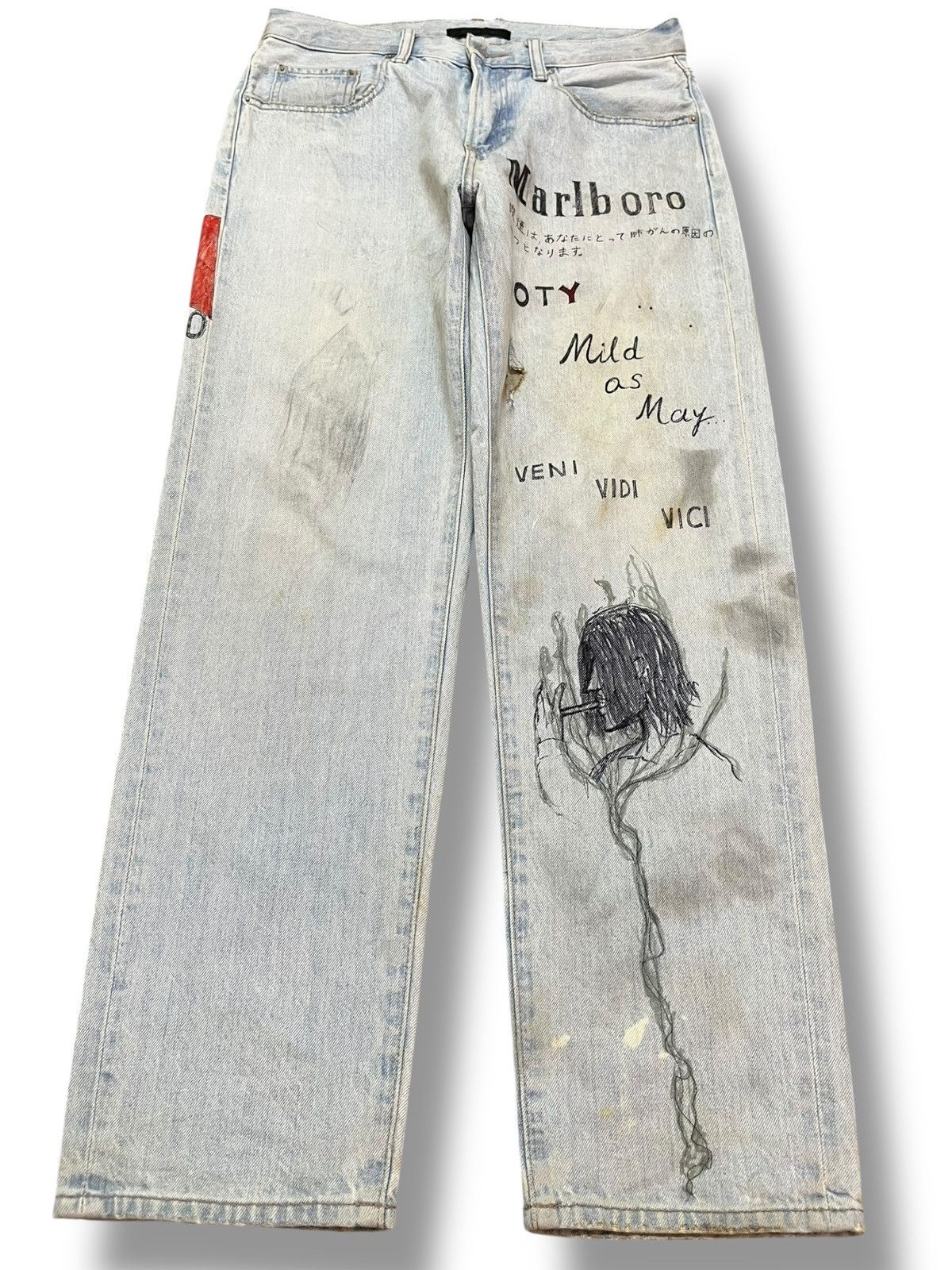 Uniqlo Vintage Uniqlo Sketch Artwork Denim Size US 31 - 1 Thumbnail