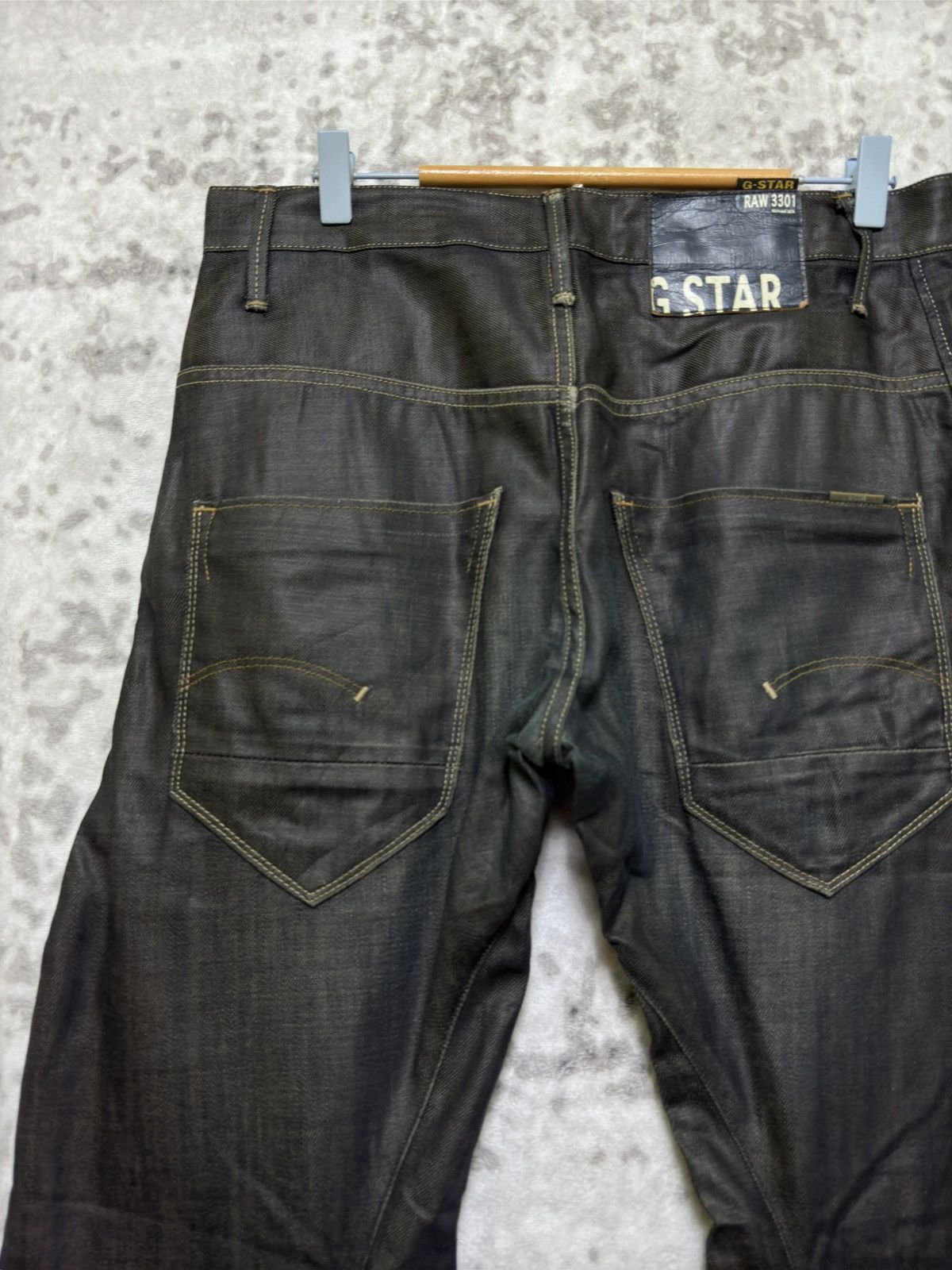 G-Star Vintage G-Star RAW 3301 Waxed Coated Distressed Denim Jeans Size US 31 - 9 Thumbnail