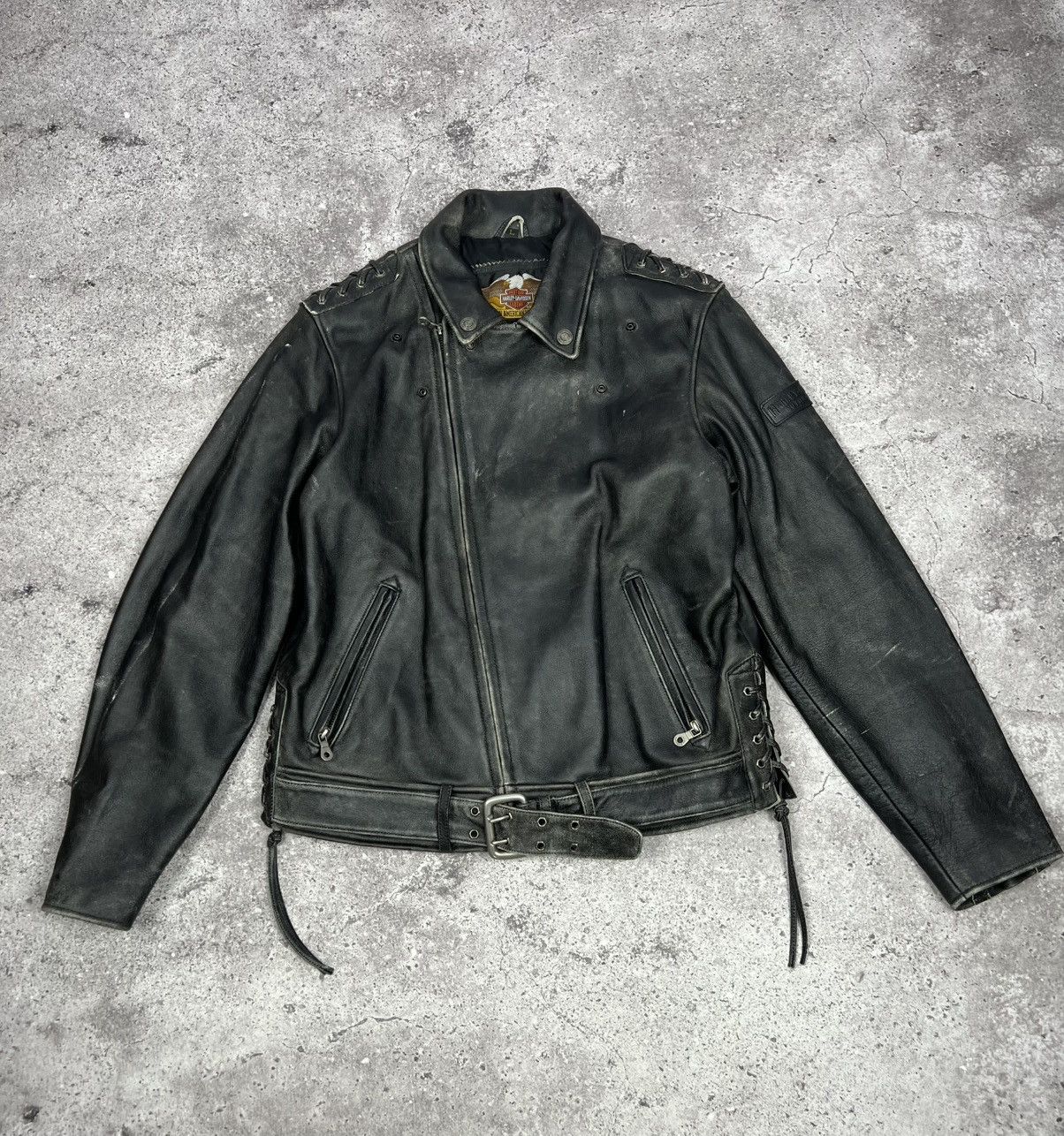Harley Davidson CRAZY Vintage Harley Davidson Leather Motorcycle Jacket Size US L / EU 52-54 / 3 - 1 Thumbnail