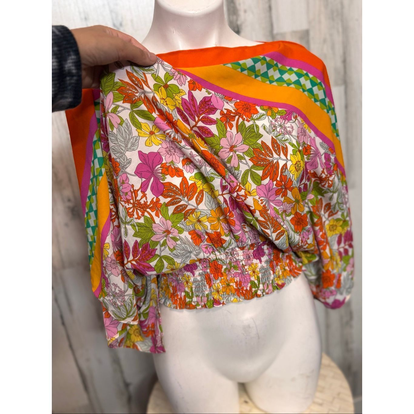 Other Floral & Ivy Bright Retro Floral Top | Orange Multicolor Balloon Sleeve Blouse – Size Large Size L / US 10 / IT 46 - 4 Thumbnail