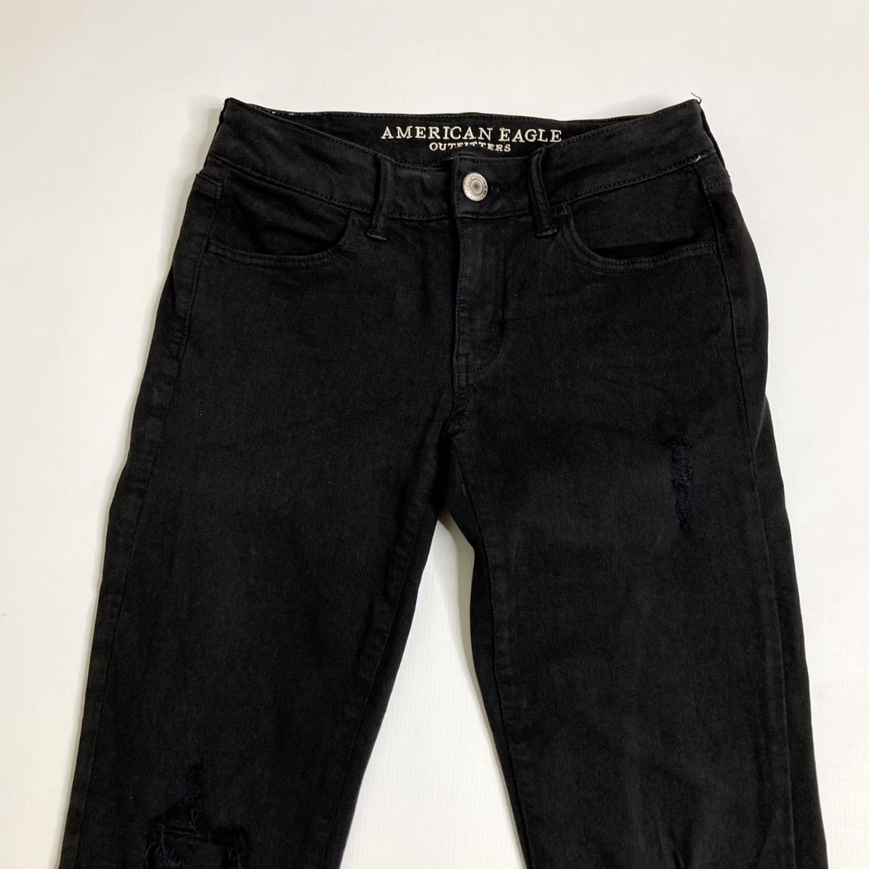 American Eagle Outfitters American Eagle Outfitters Jegging Jeans Size 2 Black Super Stretch Distressed 5-Pocket Denim Women’s Skinny Regular Rise 27x29 Shoes: Belt Loops Logo Size 26" / US 2 / IT 38 - 3 Thumbnail