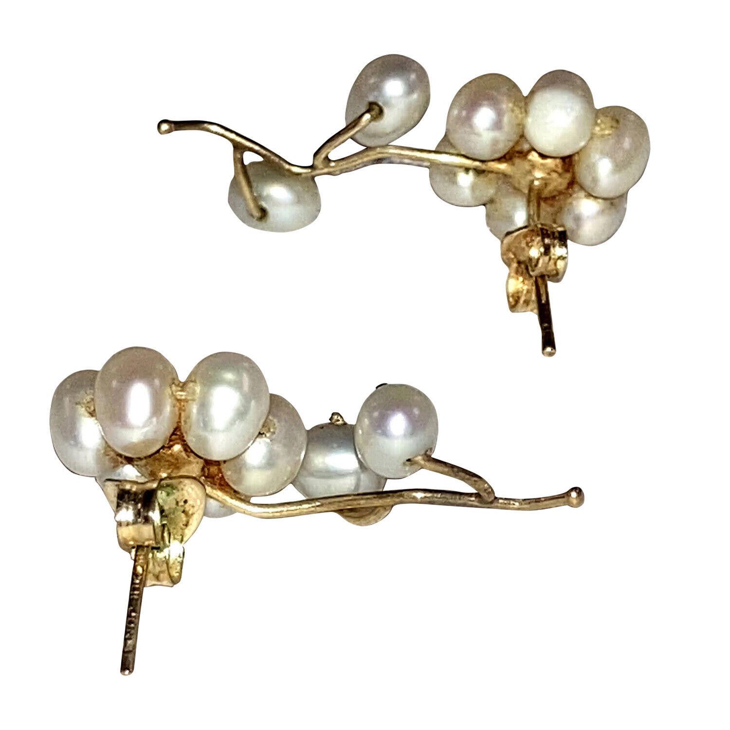 Handmade Mexican Hand Made 14kt Gold Cultured Pearl Flower Earrings Size ONE SIZE - 4 Thumbnail