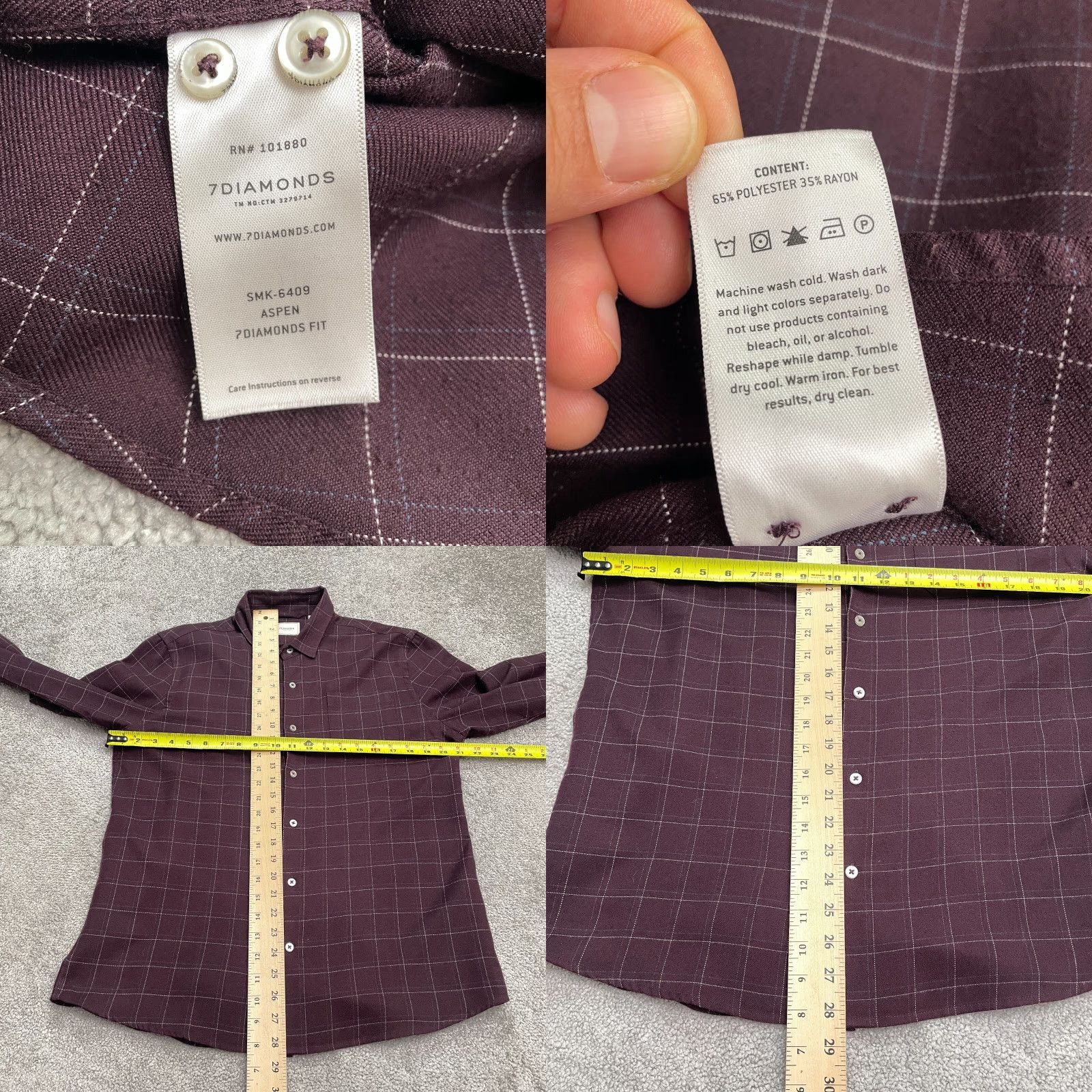 Vintage 7 Diamonds Aspen Flannel Button Down Shirt Mens Medium Dark Red Plaid Casual Top Size US M / EU 48-50 / 2 - 8 Thumbnail