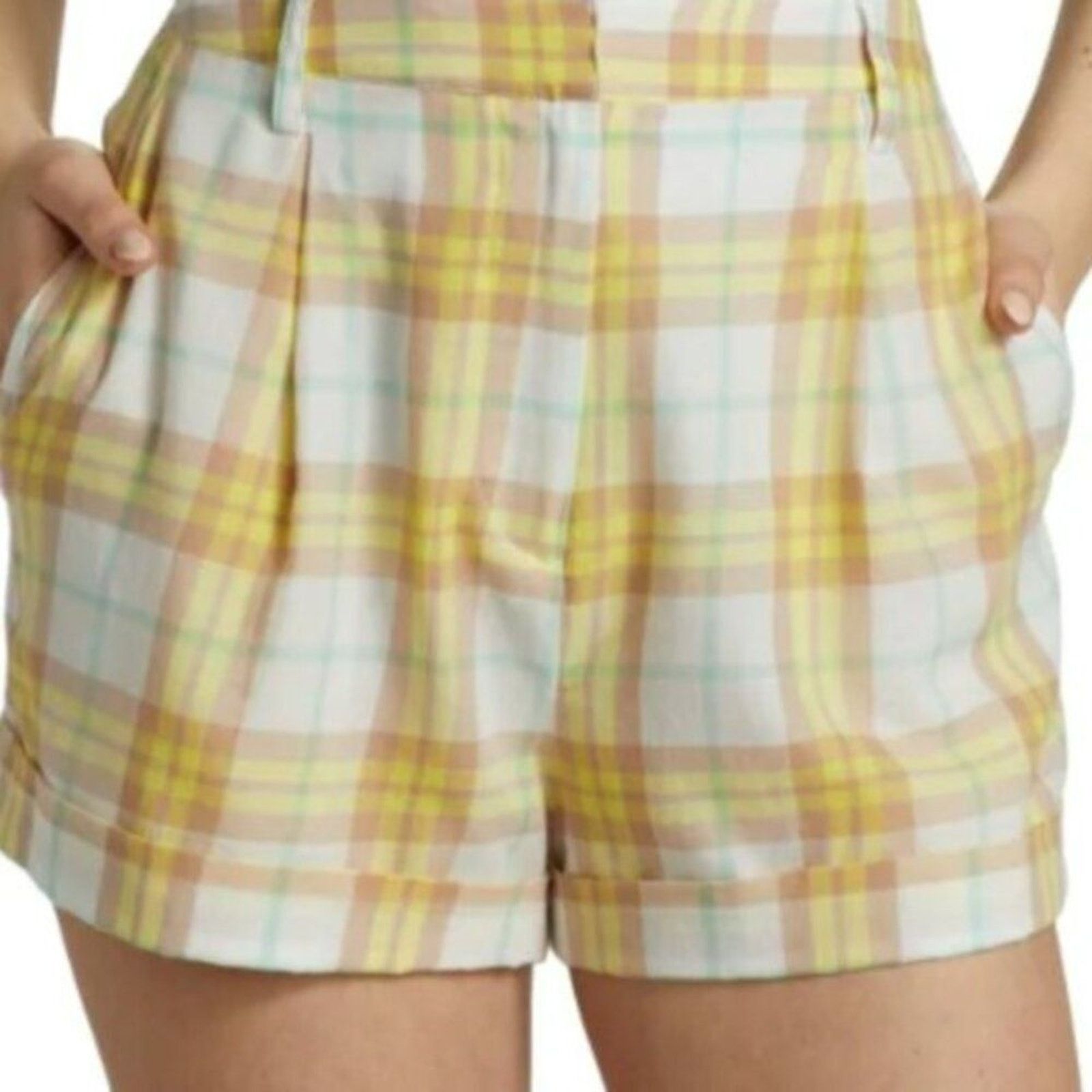 Rag & Bone Rag & Bone Ivy Pleated Plaid Shorts Yellow size 8 Size 29" - 2 Thumbnail