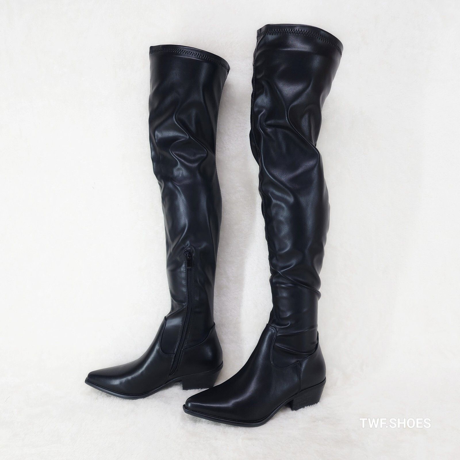Other Rodeo Rider Black Stretch Faux Leather Western Cowgirl Thigh Size US 7.5 / IT 37.5 - 7 Thumbnail