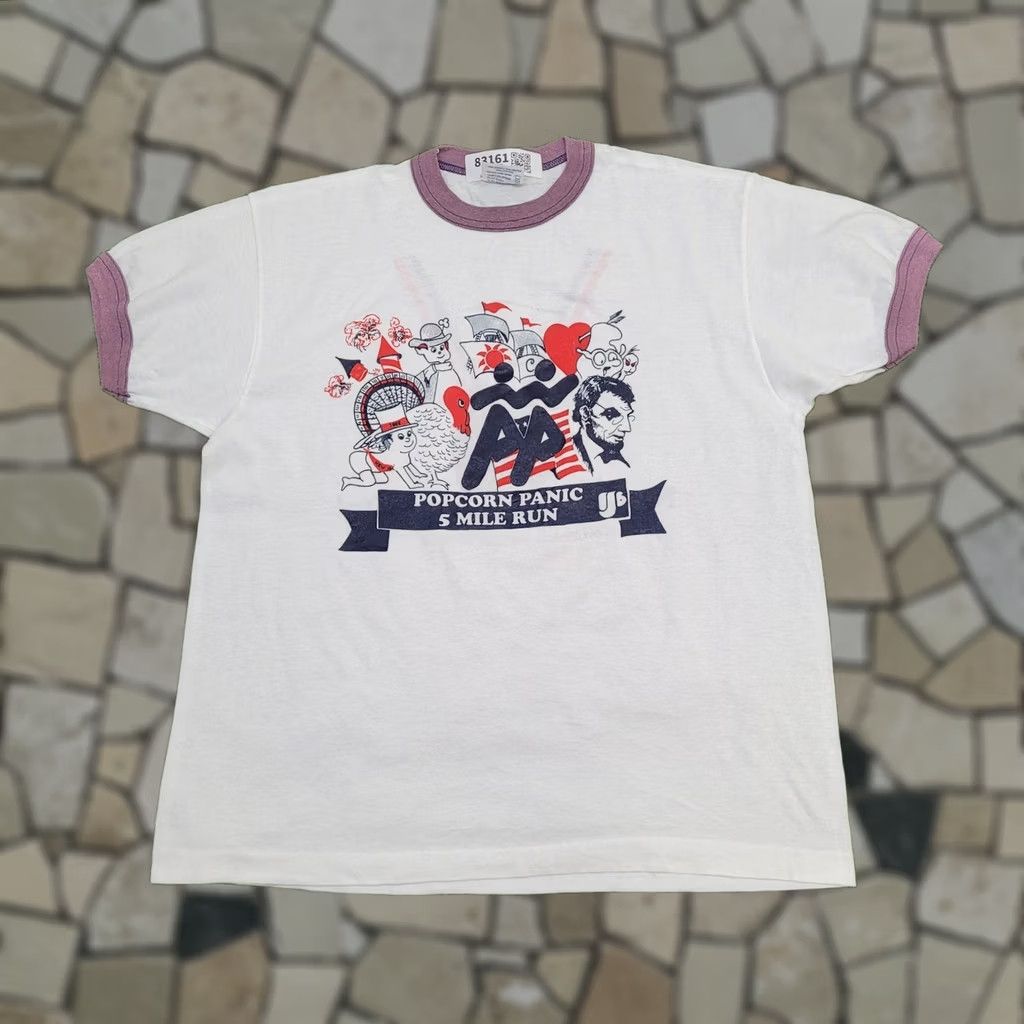 TEE JAYS VINTAGE Marathon Shirt Women XL 21x24 Popcorn Panic race Shirt Woman XL White Ringer 1989 80s USA Running Casual Graphic Print 90s Decade Size XL / US 12-14 / IT 48-50 - 1 Thumbnail