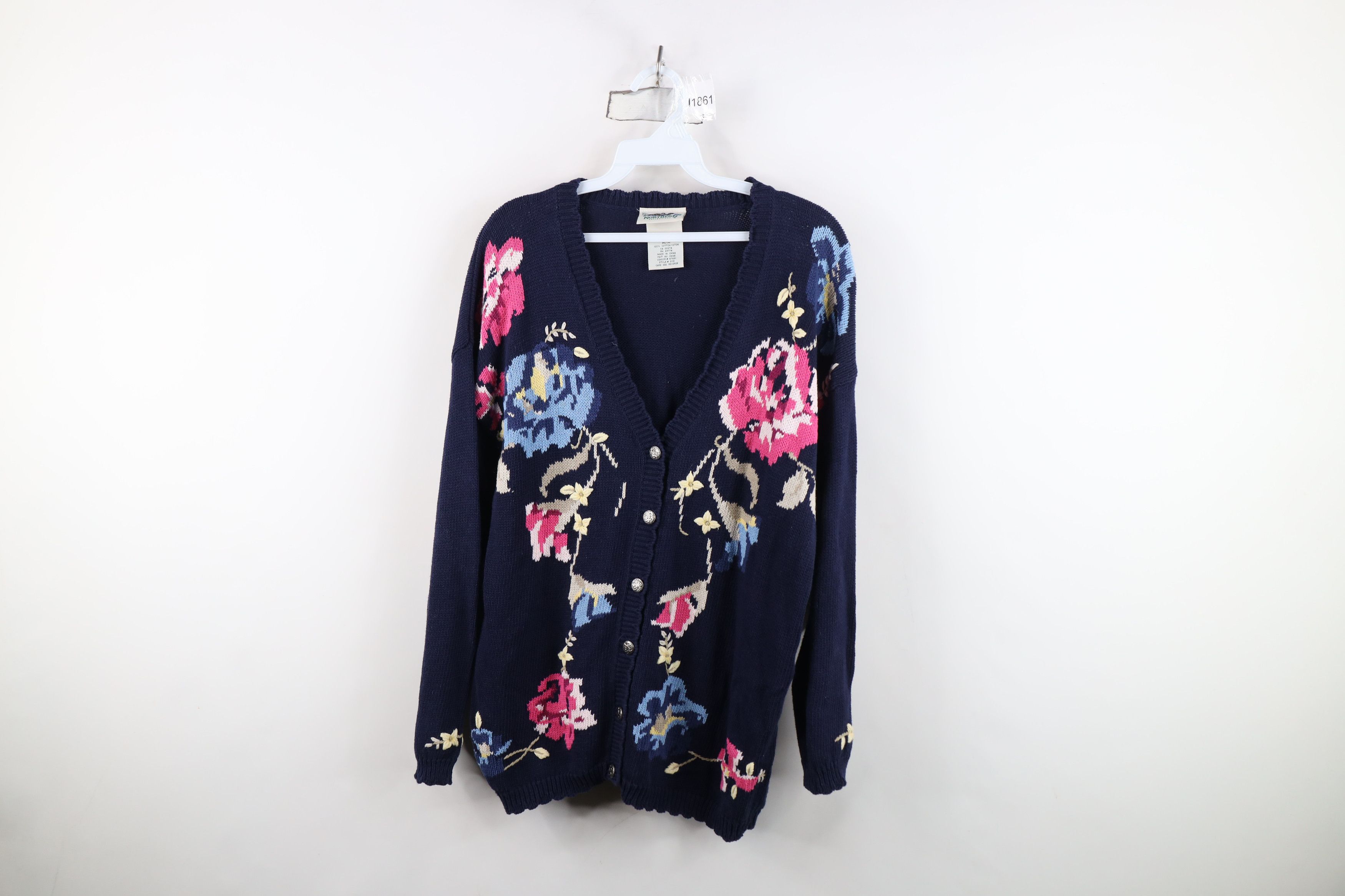 Vintage Vintage 90s Streetwear Flower Knit Cardigan Sweater Size M / US 6-8 / IT 42-44 - 1 Thumbnail