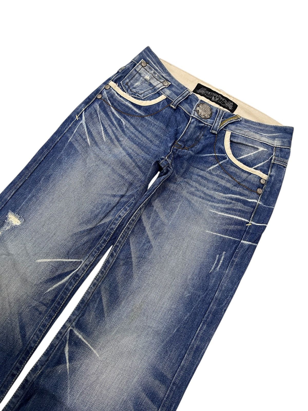 Japanese Brand × Vintage Red Pepper Y2K Wide-Leg Flare Distressed Jeans Embroidered Size US 30 / EU 46 - 5 Thumbnail