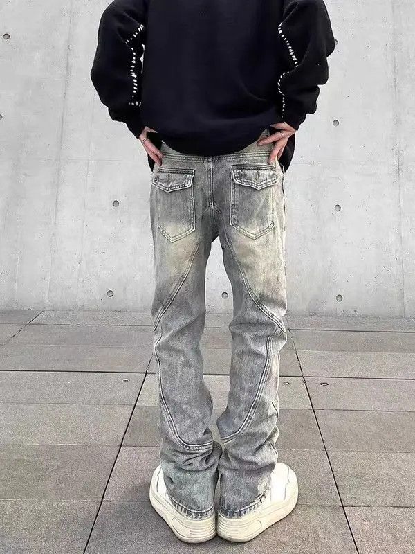 Japanese Brand × Jean Retro distressed yellow mud-dyed straight-leg zipper jeans Size US 32 / EU 48 - 3 Thumbnail