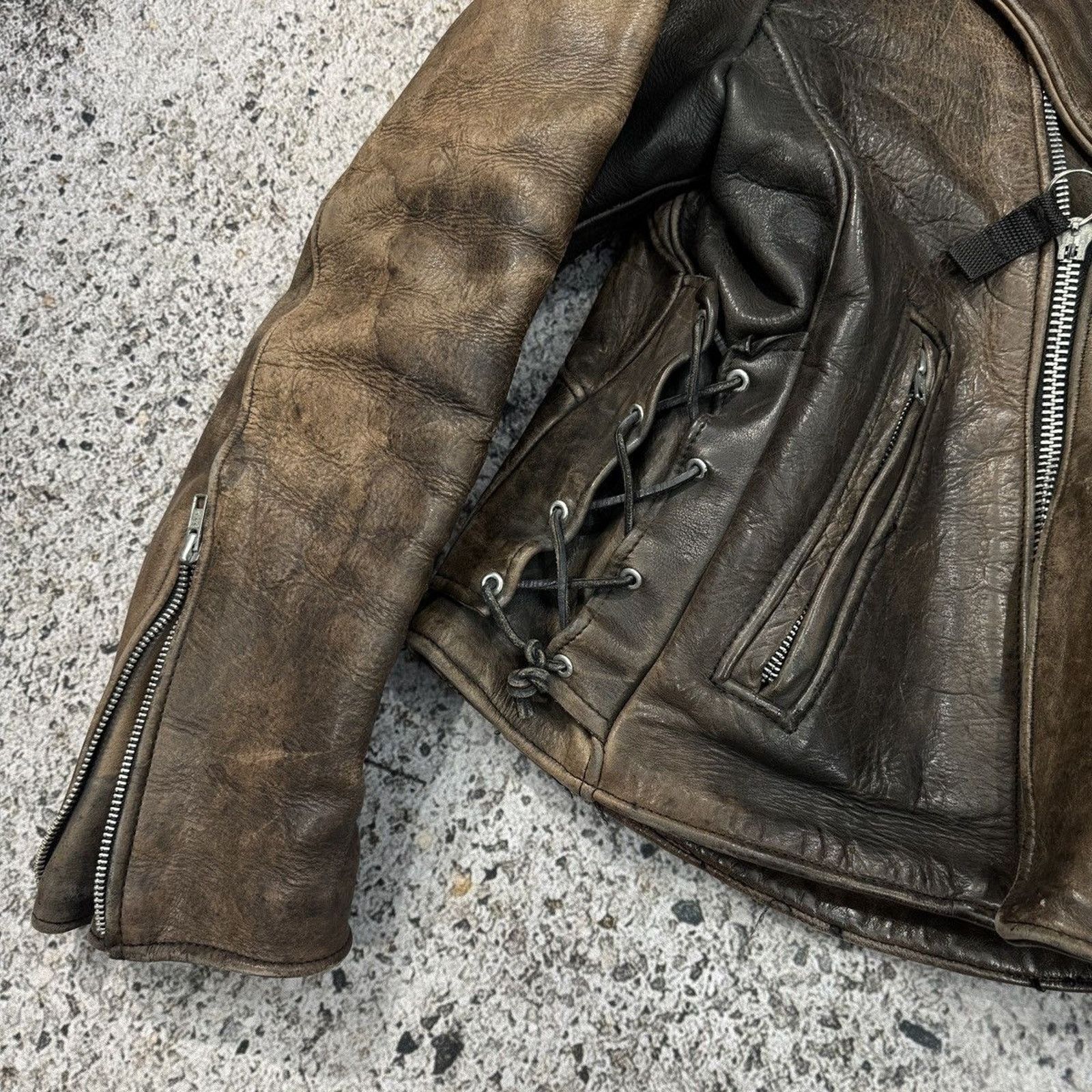 Vintage 90s Aged Faded Leather Motorcycle Jacket ERD Grunge Biker Size US L / EU 52-54 / 3 - 6 Thumbnail