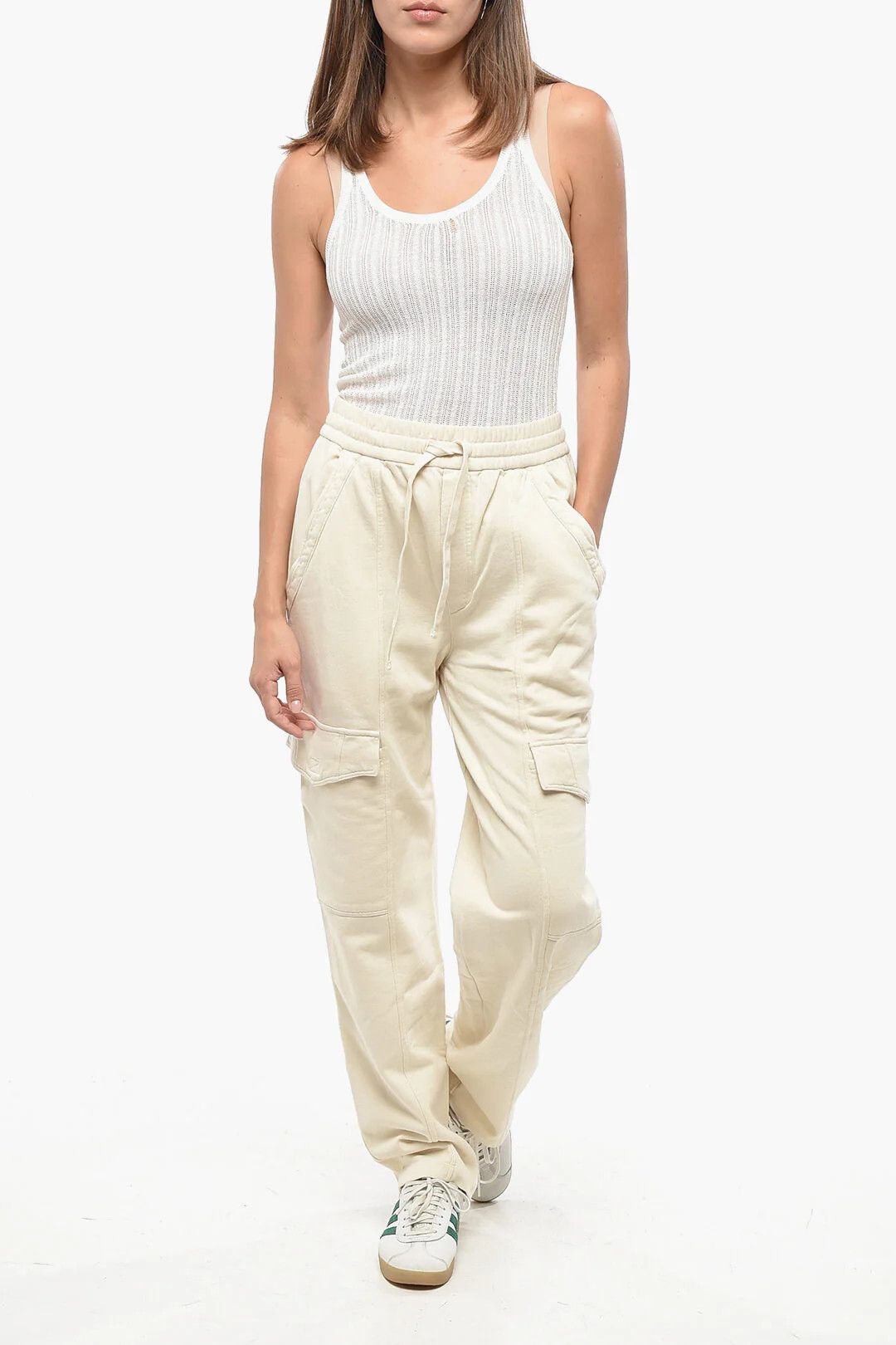Isabel Marant og1mm0326 Cotton Fleece Cargo Joggers in Beige Size 30" / US 8 / IT 44 - 4 Thumbnail