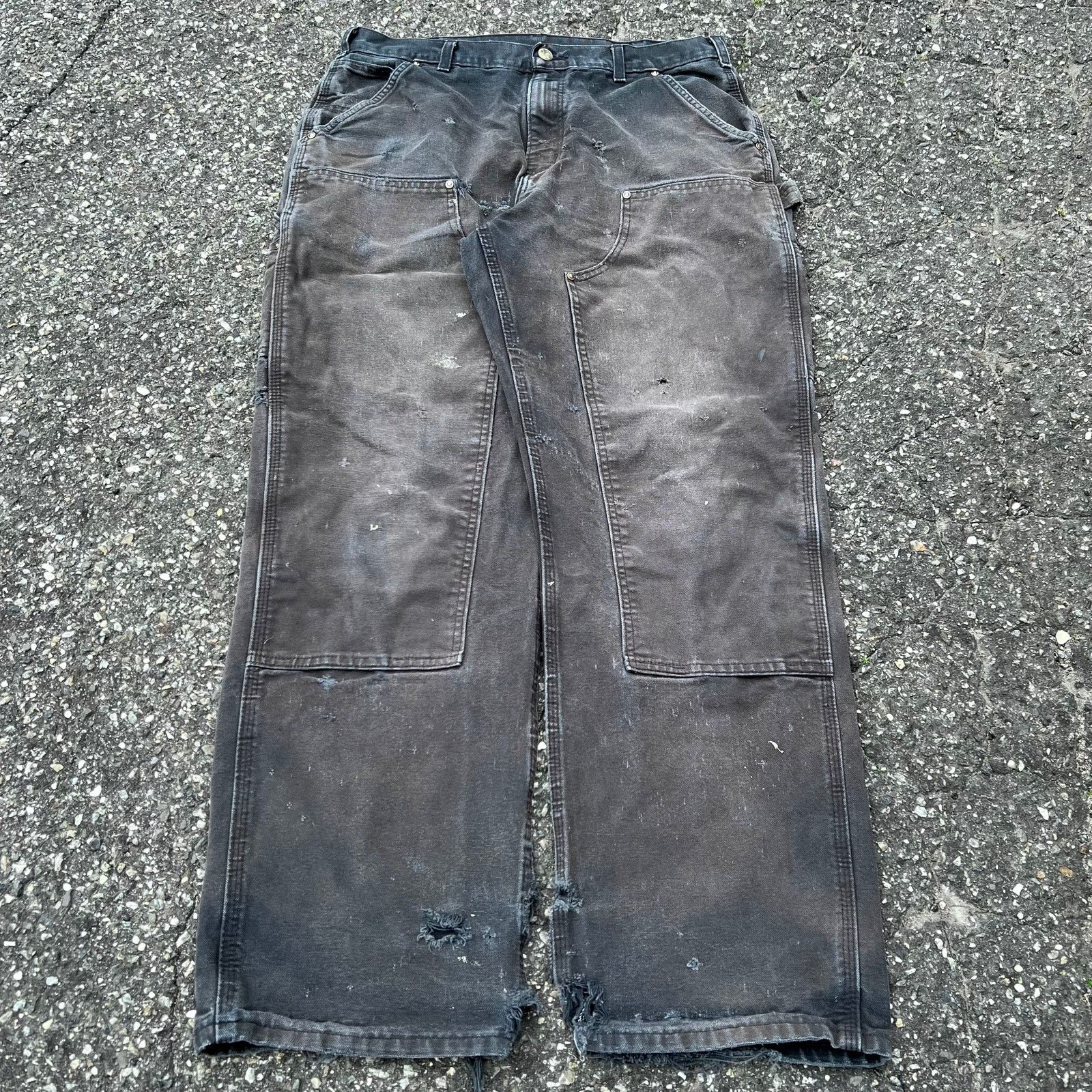 Carhartt × Vintage Vintage carhartt crazy faded black double knee work pants Size US 32 / EU 48 - 1 Thumbnail