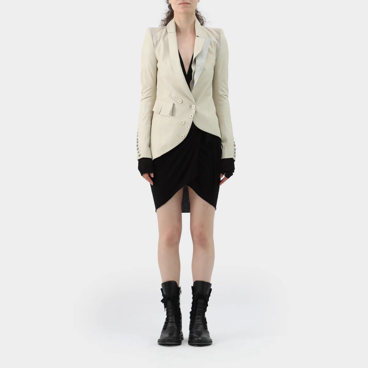 image of If Six Was Nine Asymmetric Leather Blazer in Cream, Women's (Size XS)