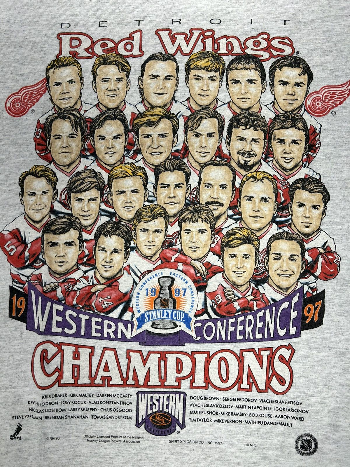 NHL Crazy Vintage Detroit Red Wing 1997 NHL Caricature Tee Shirt Size US XL / EU 56 / 4 - 2 Thumbnail