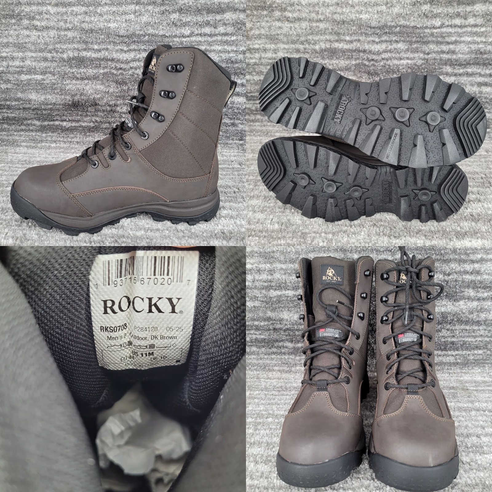 Vintage Rocky Wildcat Mens 8 Inch Waterproof Insulated Hunting Boots Brown 11 M 400g Size US 10 / EU 43 - 8 Thumbnail