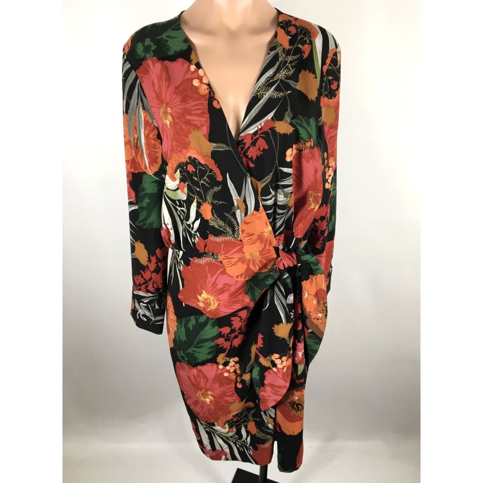 Vintage GIBSON + LATIMER Wrap Ruffle Dress Tropical Floral Cascade Lon Sleeve Size L Size L / US 10 / IT 46 - 3 Thumbnail