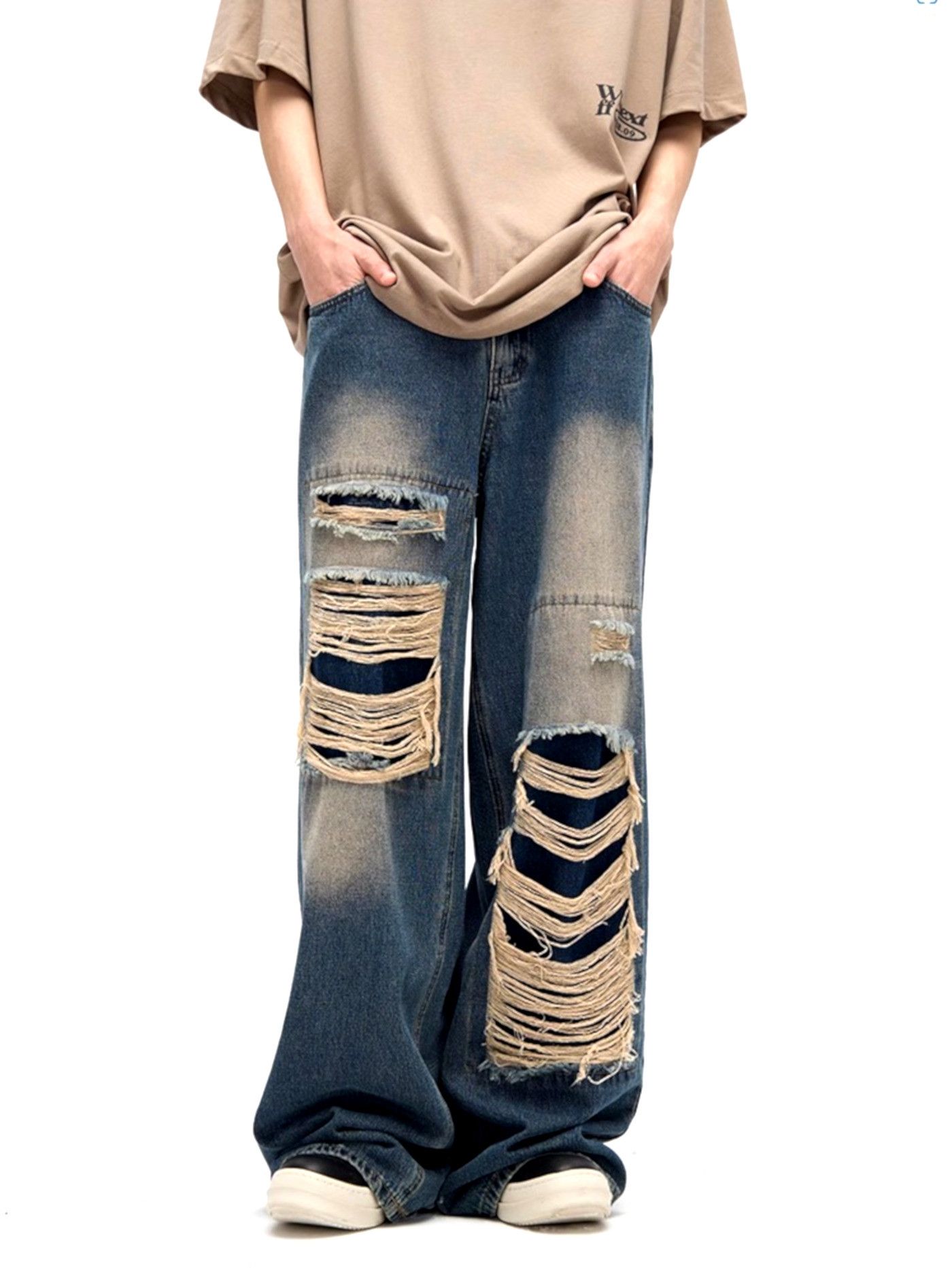 Punk Rock Ripped Oversize Washed Jeans Streetwear Rave