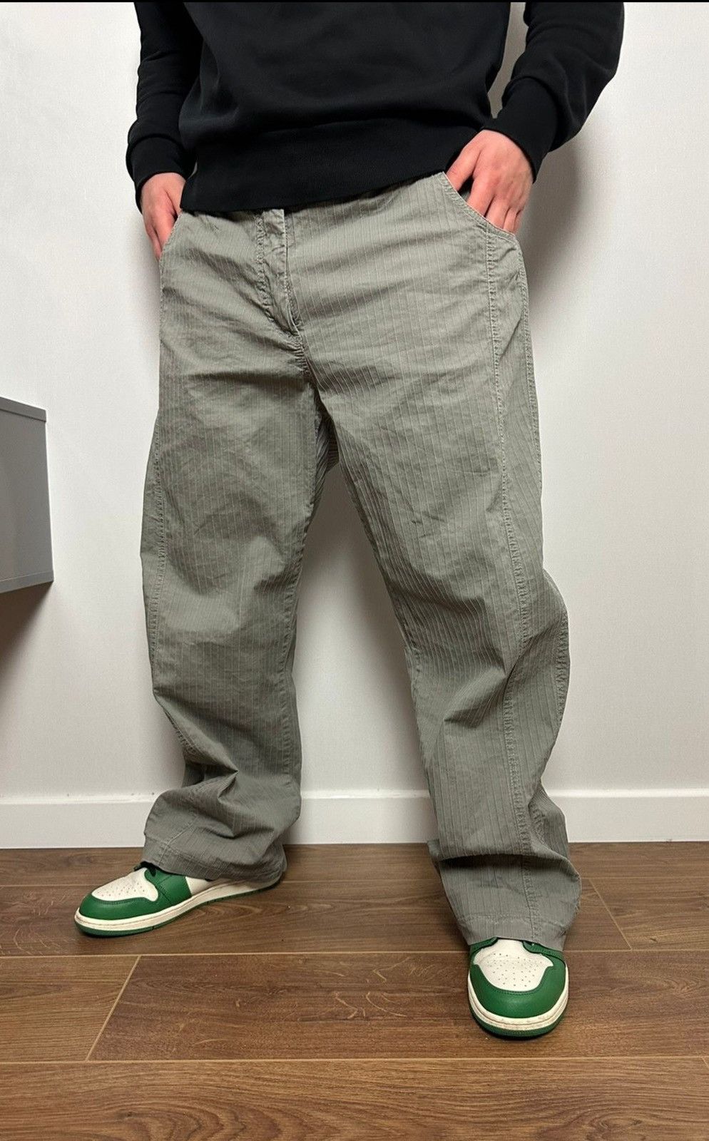 Japanese Brand × Vintage Vintage Stripped Grey Loose Pants Size US 36 / EU 52 - 2 Thumbnail