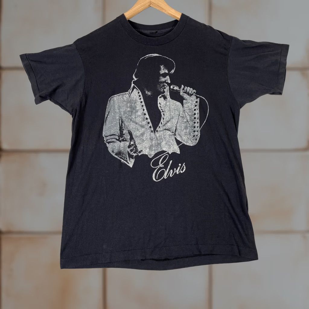 Vintage VINTAGE Elvis Presley Graphic T Shirt Large Black Rock and Roll Music Womens Size L / US 10 / IT 46 - 1 Thumbnail