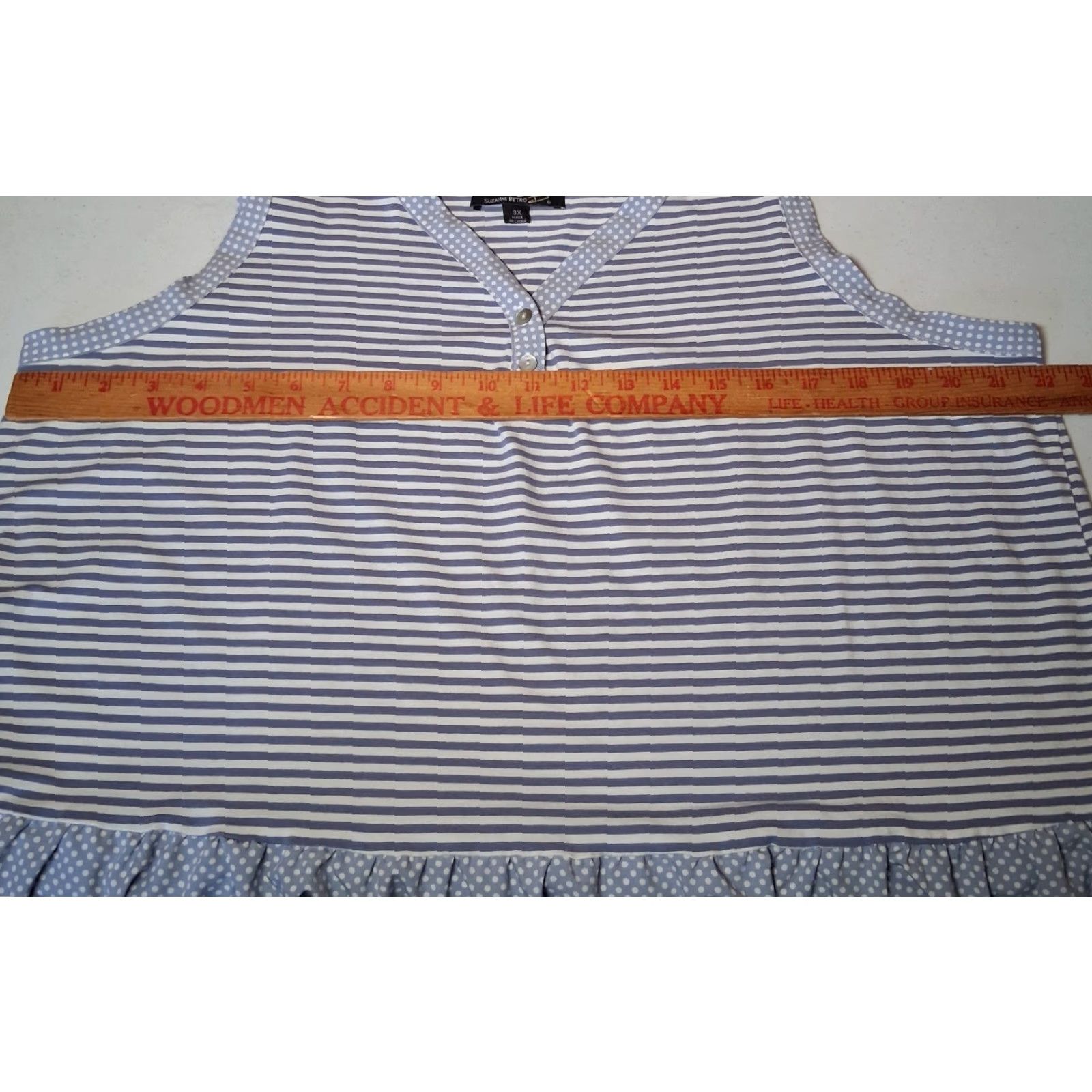 Vintage Suzanne Betro Tank Top Plus Size 3X Blue White Stripe Plka Dot Ruffle Sleeveless Nautical Casual Women Size XXL / US 16-18 / IT 52-54 - 3 Thumbnail