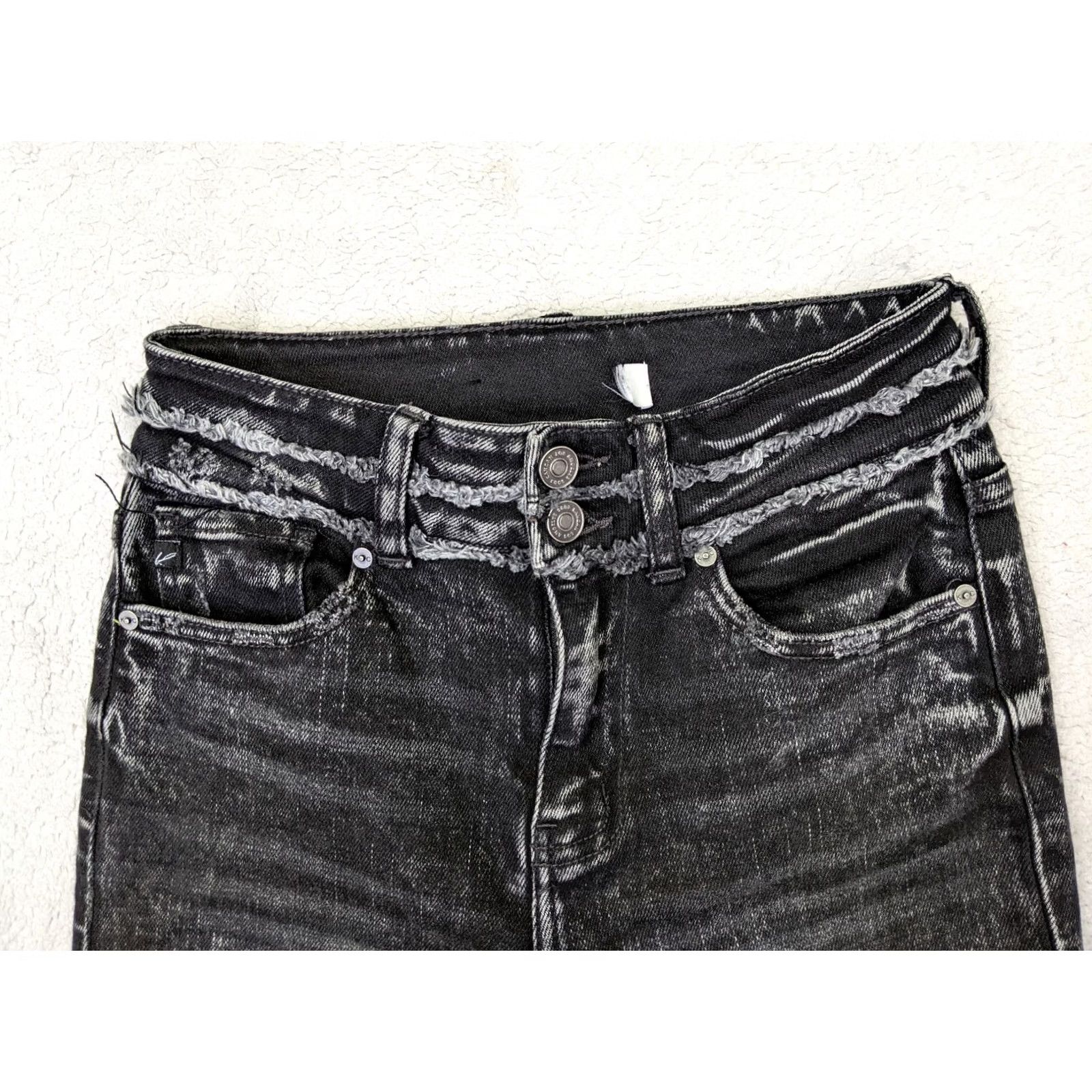 Vintage KanCan Odette Womens 1 24 Black Acid Wash Jeans High Rise Super Skinny Fray Size 26" / US 2 / IT 38 - 3 Thumbnail