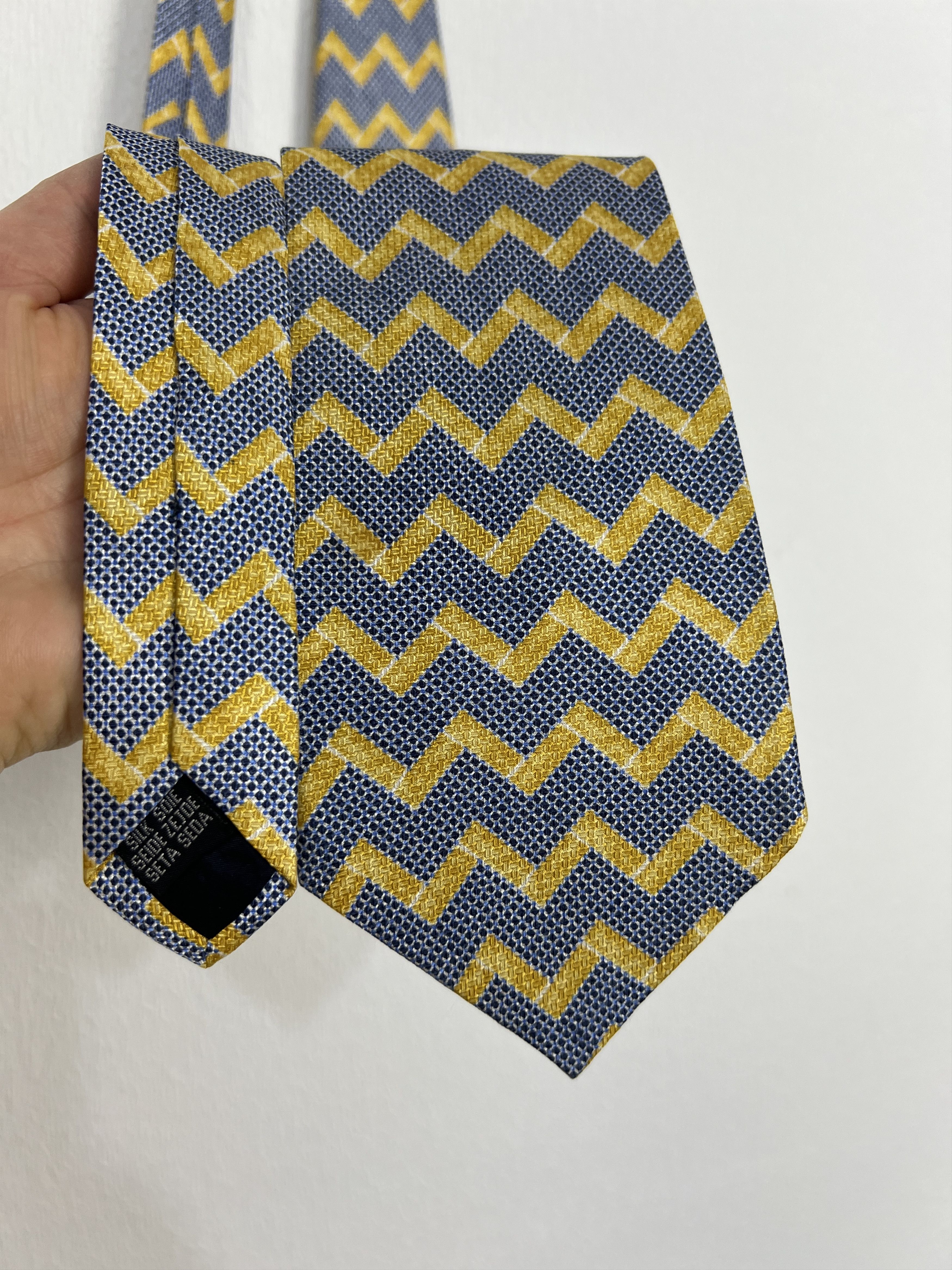 Saint Laurent Paris Yves Saint Laurent D12 Silk Tie Navy & Yamabuki Yellow Adult Size ONE SIZE - 3 Thumbnail