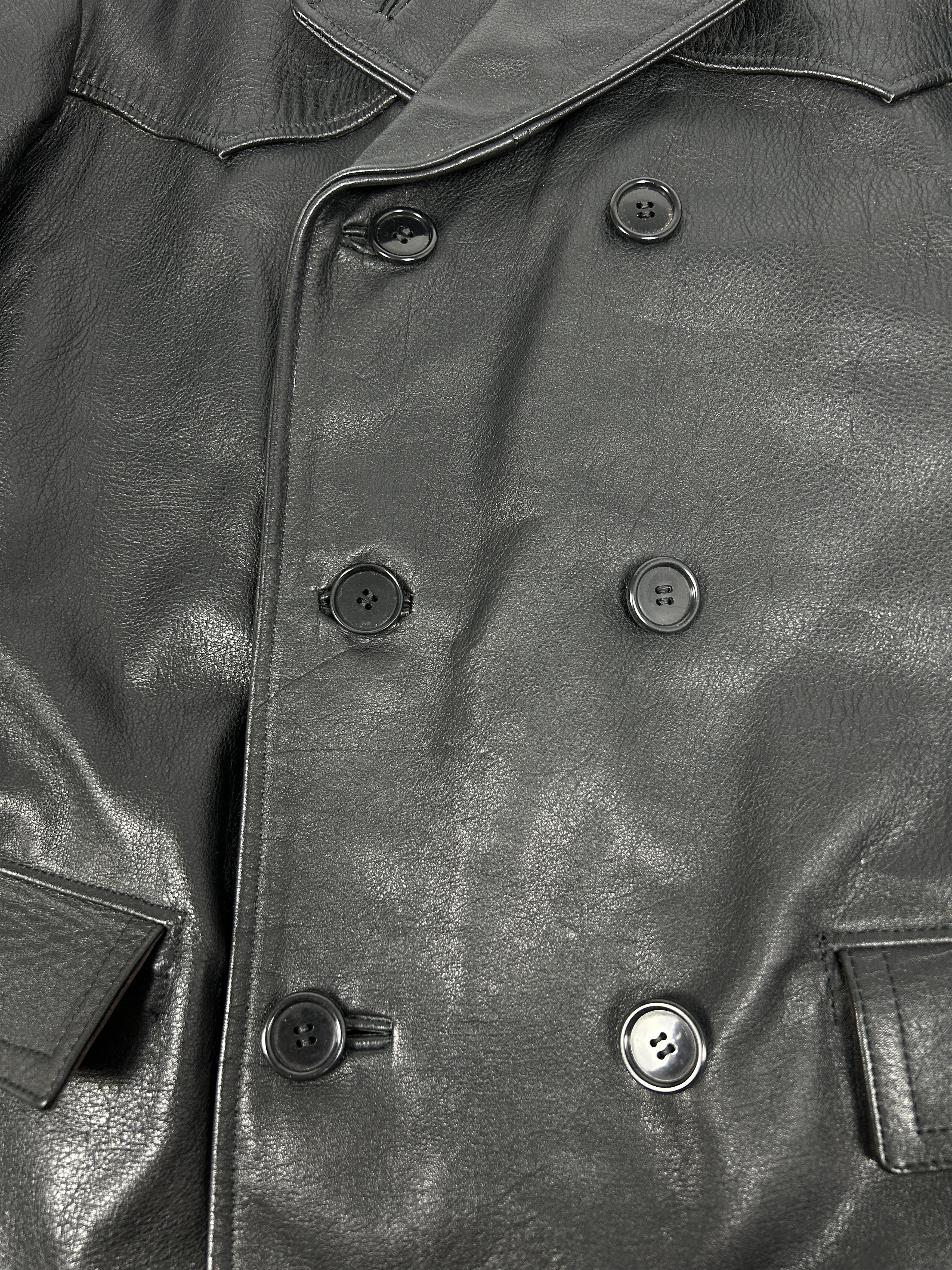 Genuine Leather Vintage black leather double breasted peacoat Size US L / EU 52-54 / 3 - 6 Thumbnail