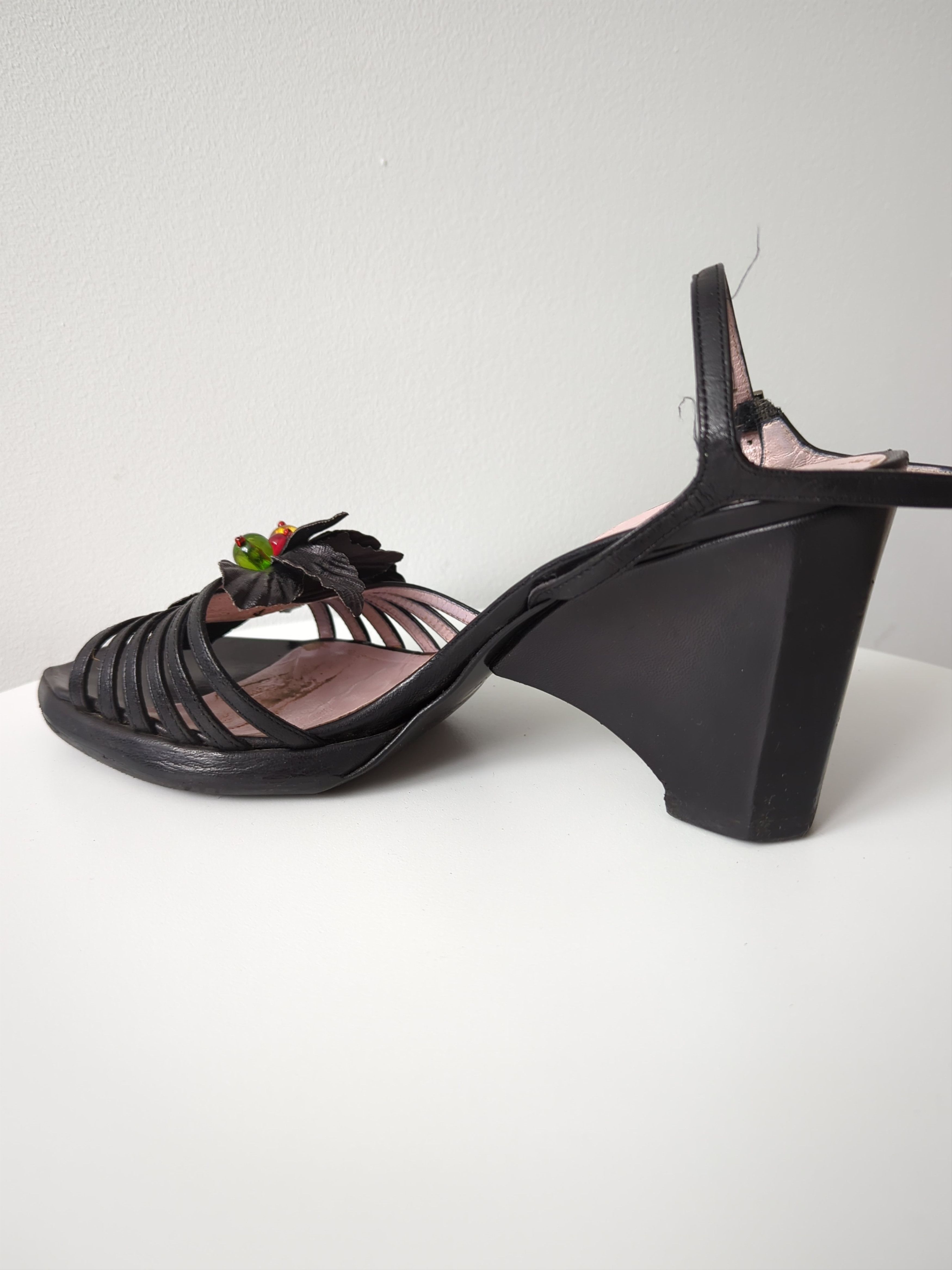 Sonia Rykiel Sonia Rykiel 90s vintage Embellished Wedge Sandals Black Size US 7 / IT 37 - 11 Thumbnail