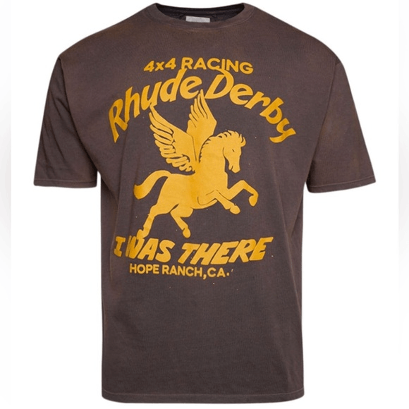 Rhude Derby Logo T-Shirt Grey Yellow Men’s Small