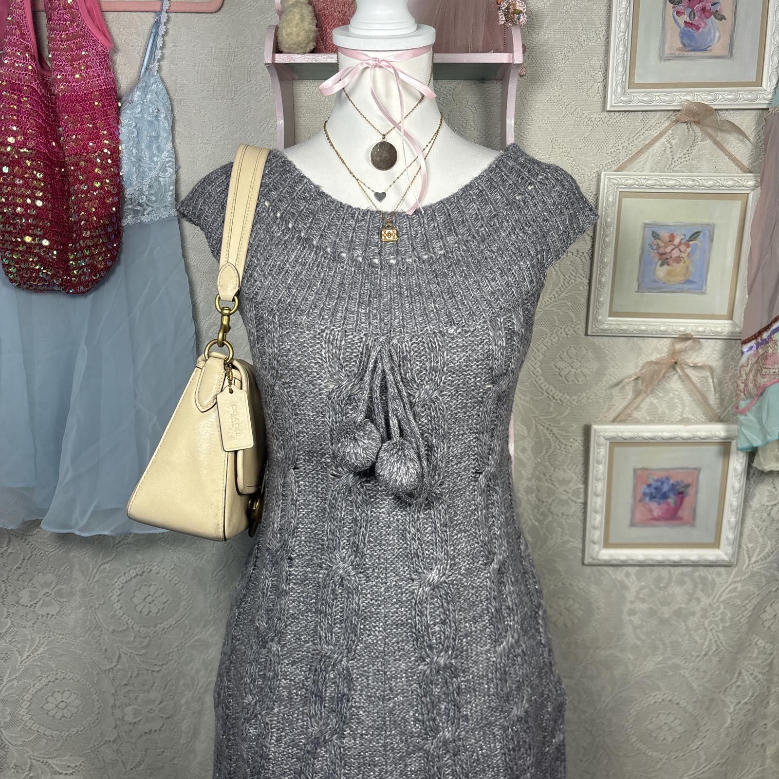 Other vintage gray sweater dress with pom pom details Size M / US 6-8 / IT 42-44 - 2 Thumbnail