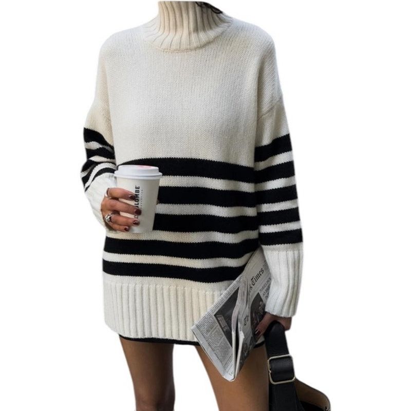 Other Commense Off White Striped Mock Neck Long Sleeve Sweater Size XL / US 12-14 / IT 48-50 - 2 Thumbnail