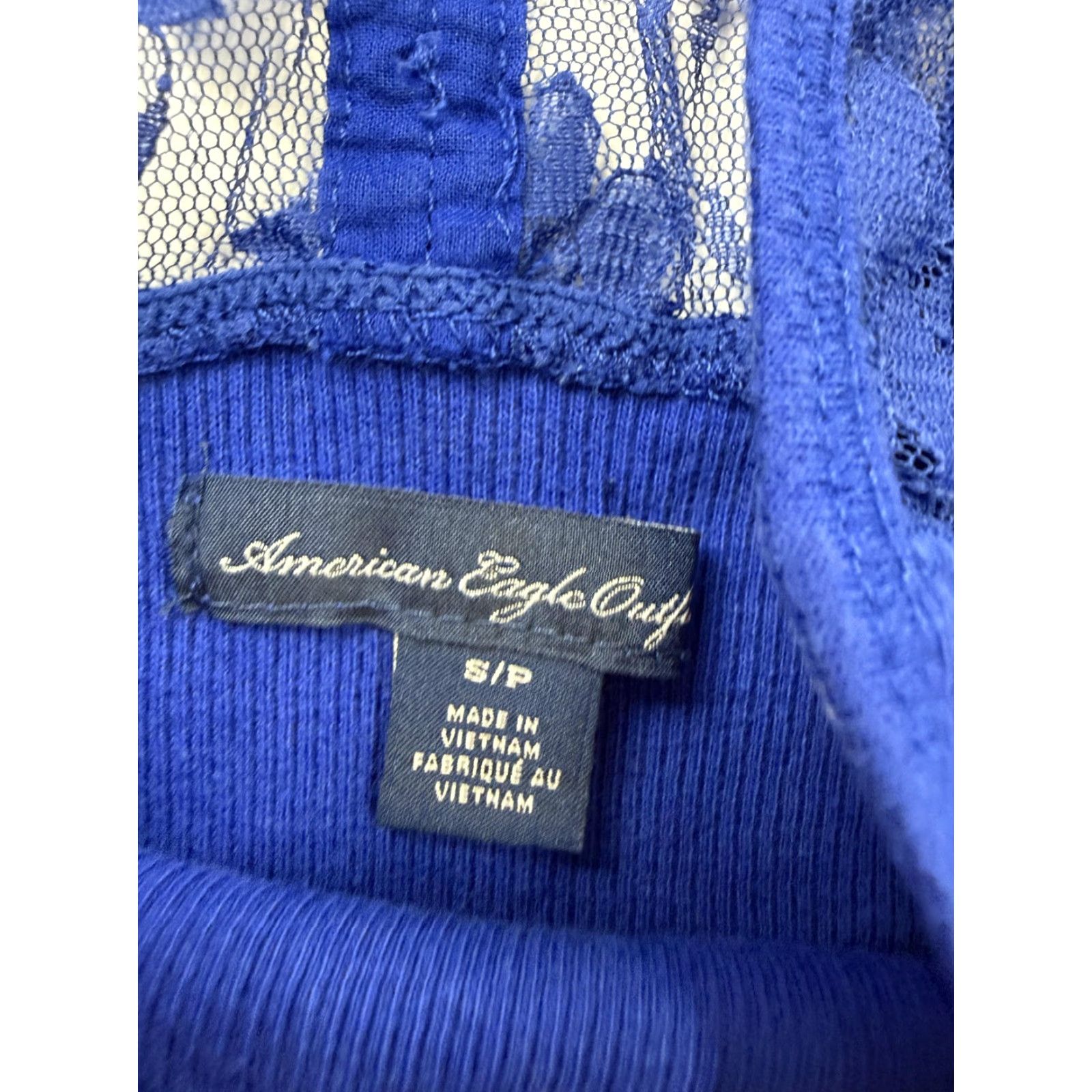American Eagle Outfitters American Eagle Outfitters Cami Tank Top Womens Small Blue Lace Racerback Ribbed Outfitters Size S / US 4 / IT 40 - 4 Thumbnail