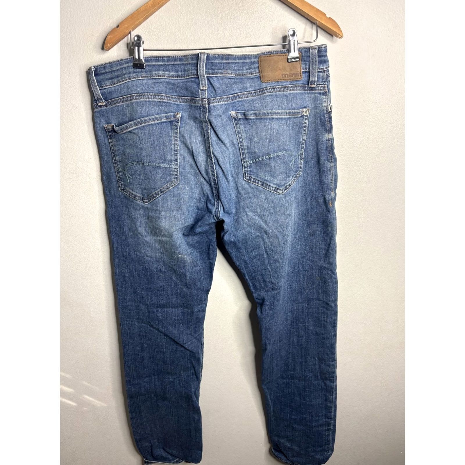 Mavi Mavi Jeans Mens 34x30 Blue Medium Wash Slim Straight 5 Pocket Denim Distressed Size US 34 / EU 50 - 4 Thumbnail