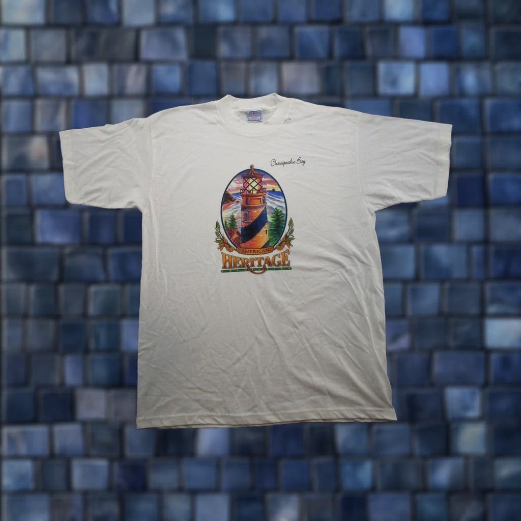 Vintage VINTAGE 90s Chesapeake Bay American Heritage Tourist Lighthouse Shirt XL White Mens T-Shirt Size XL 90s Size US XL / EU 56 / 4 - 1 Thumbnail