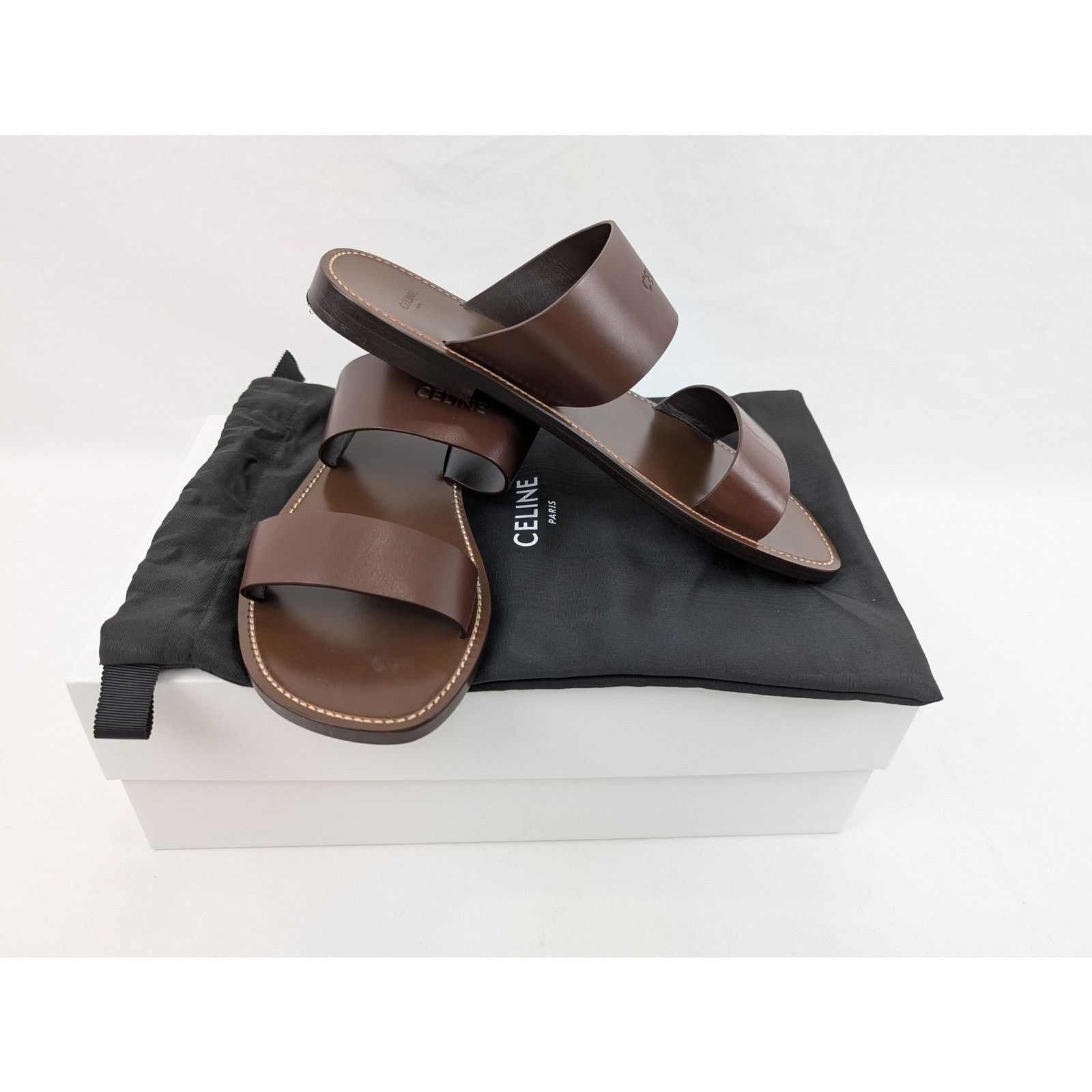 Celine o1rshd1 Calfskin-Vegetal Tanning Slides Slipper Dark Brown Size US 9 / EU 42 - 19 Thumbnail