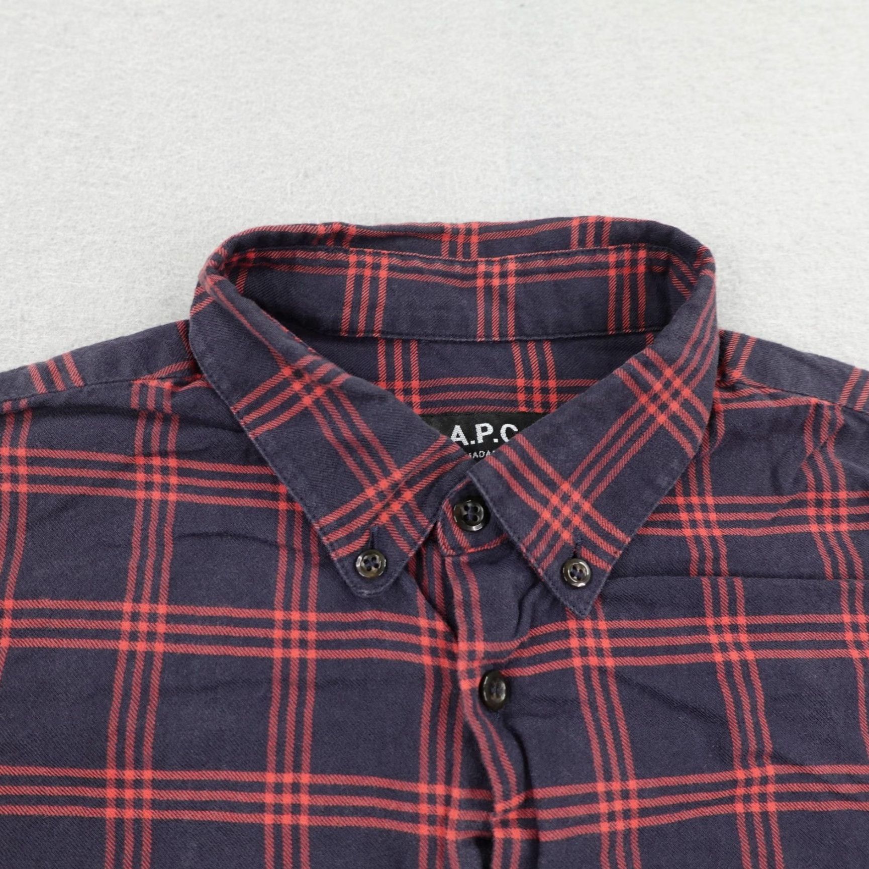 A.P.C. VINTAGE APC Shirt Mens Medium Blue Red Plaid Brushed Twill Flannel Button Up Lightweight - Designer Shirt Mens M Blue Plaid 90s? Size US M / EU 48-50 / 2 - 2 Thumbnail