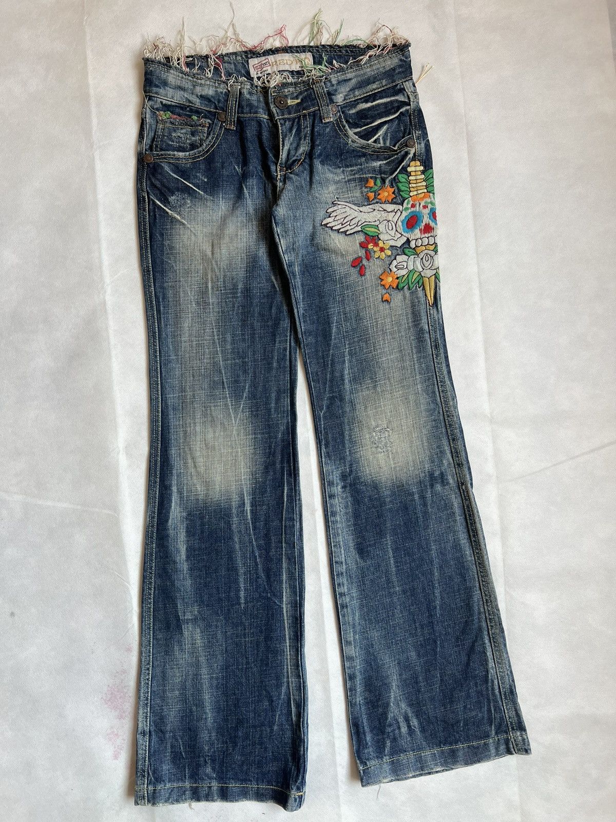 Japanese Brand Red Pepper Flare Denim Skulls Punk Washed Denim Size 30" / US 8 / IT 44 - 2 Thumbnail