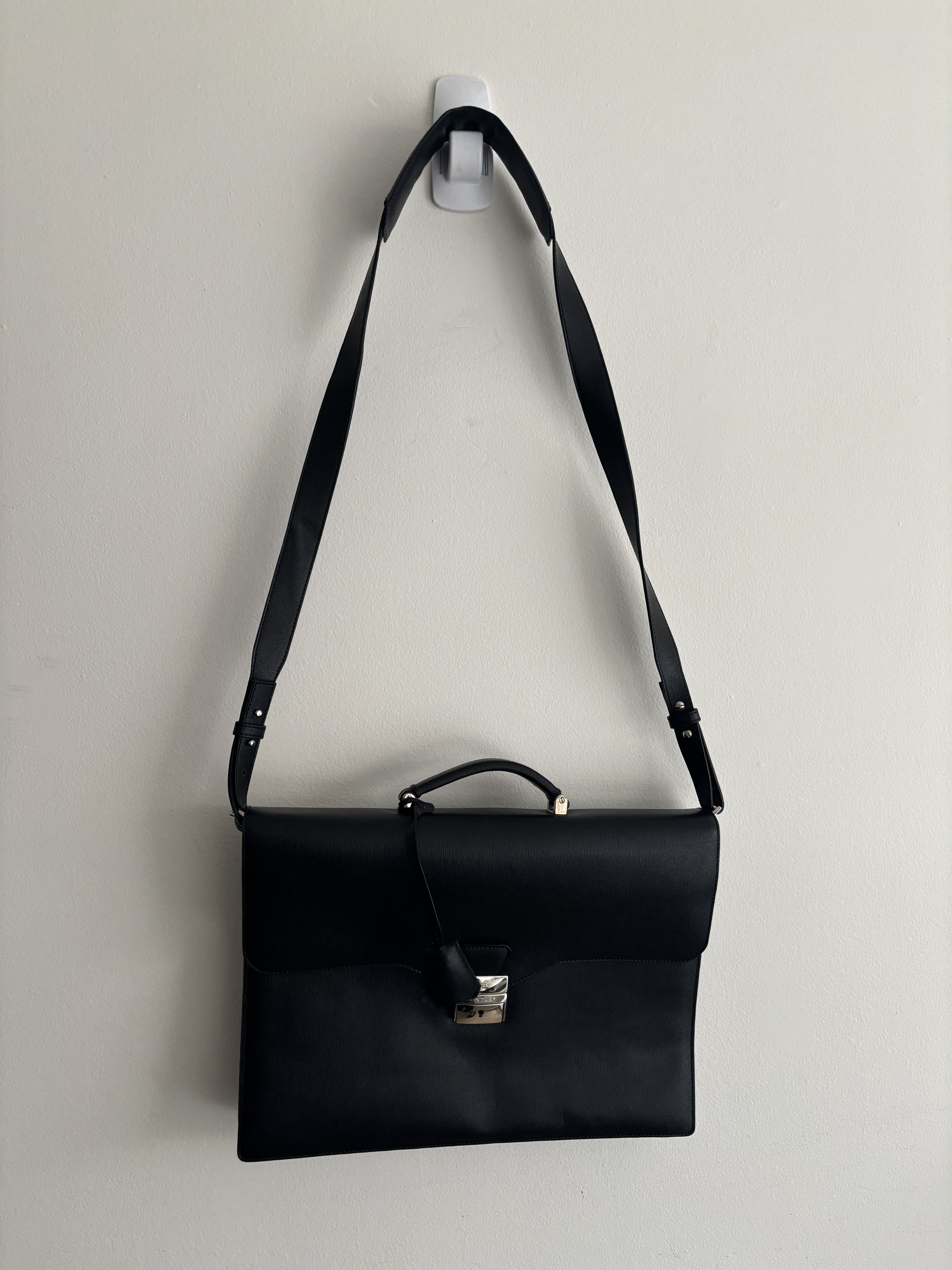 Bentley $925 Black Saffiano Leather Briefcase Attache | Silver Logo Size ONE SIZE - 2 Thumbnail