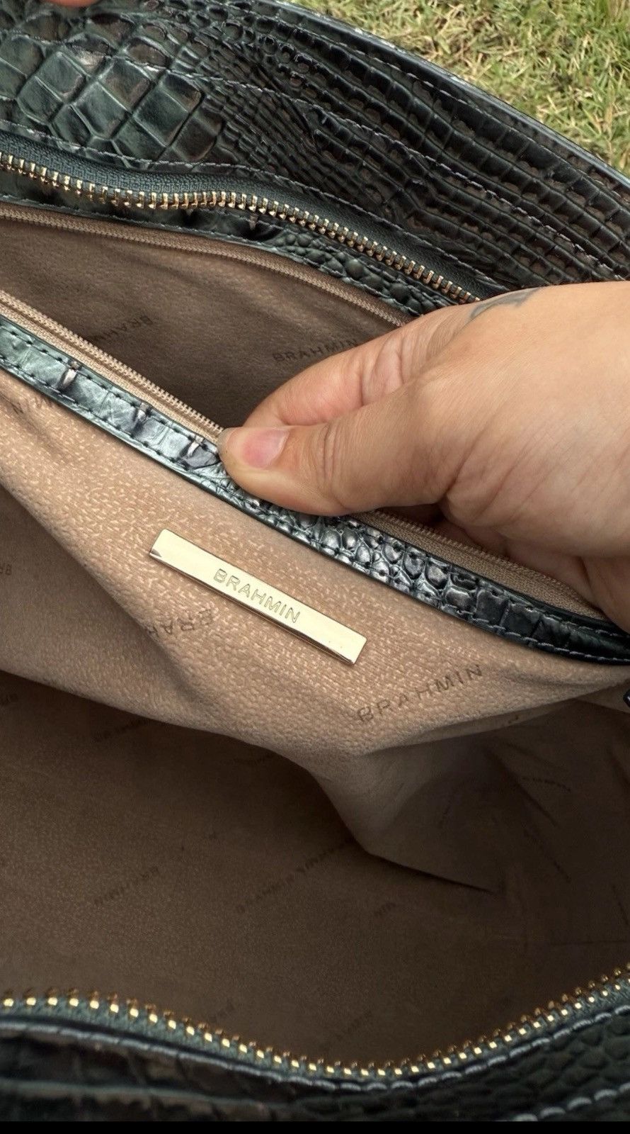 BRAHMIN Brahmin Ezra croc-embossed leather tote, dark green Size ONE SIZE - 4 Thumbnail